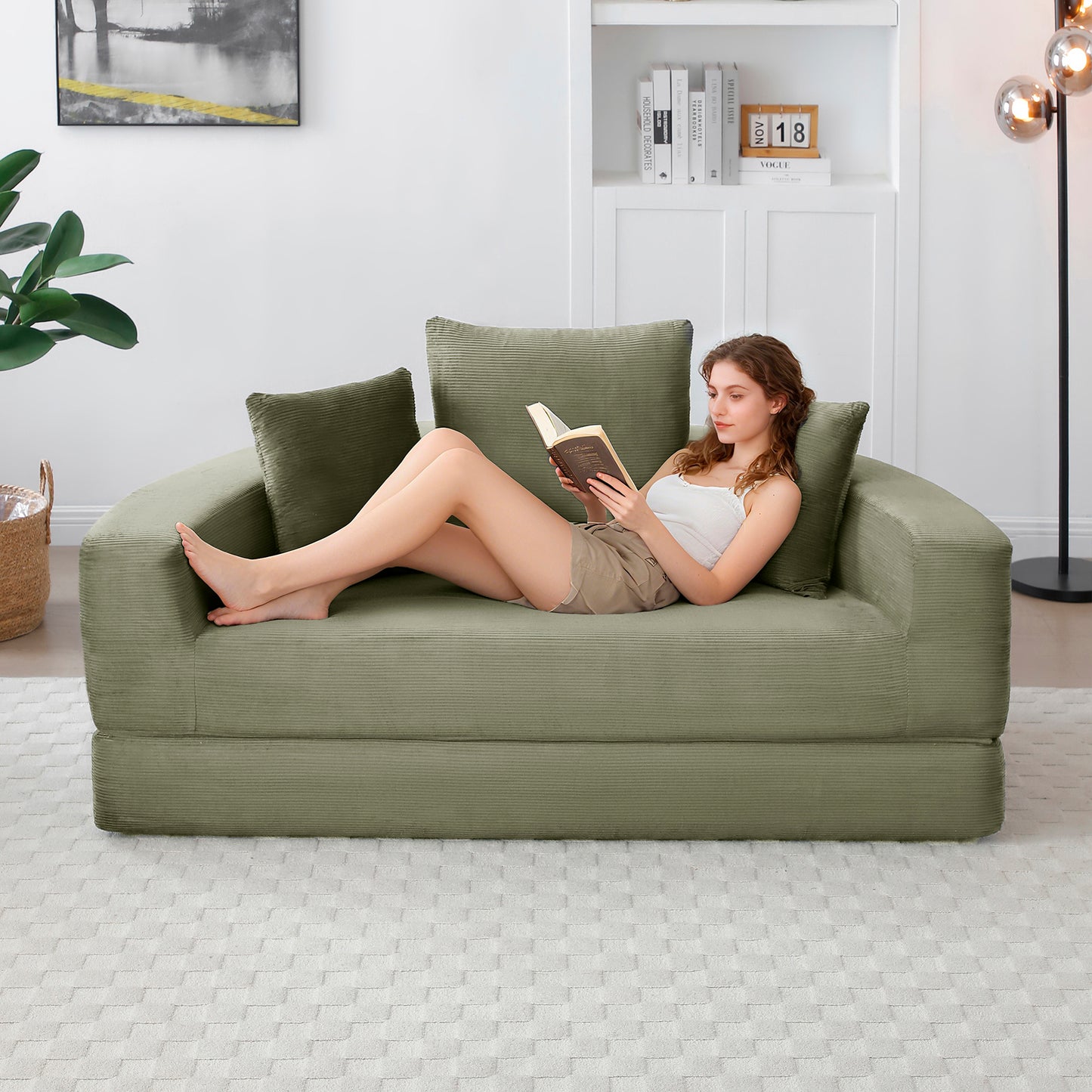 Corduroy Compression Loveseat — 2-Seat — Green