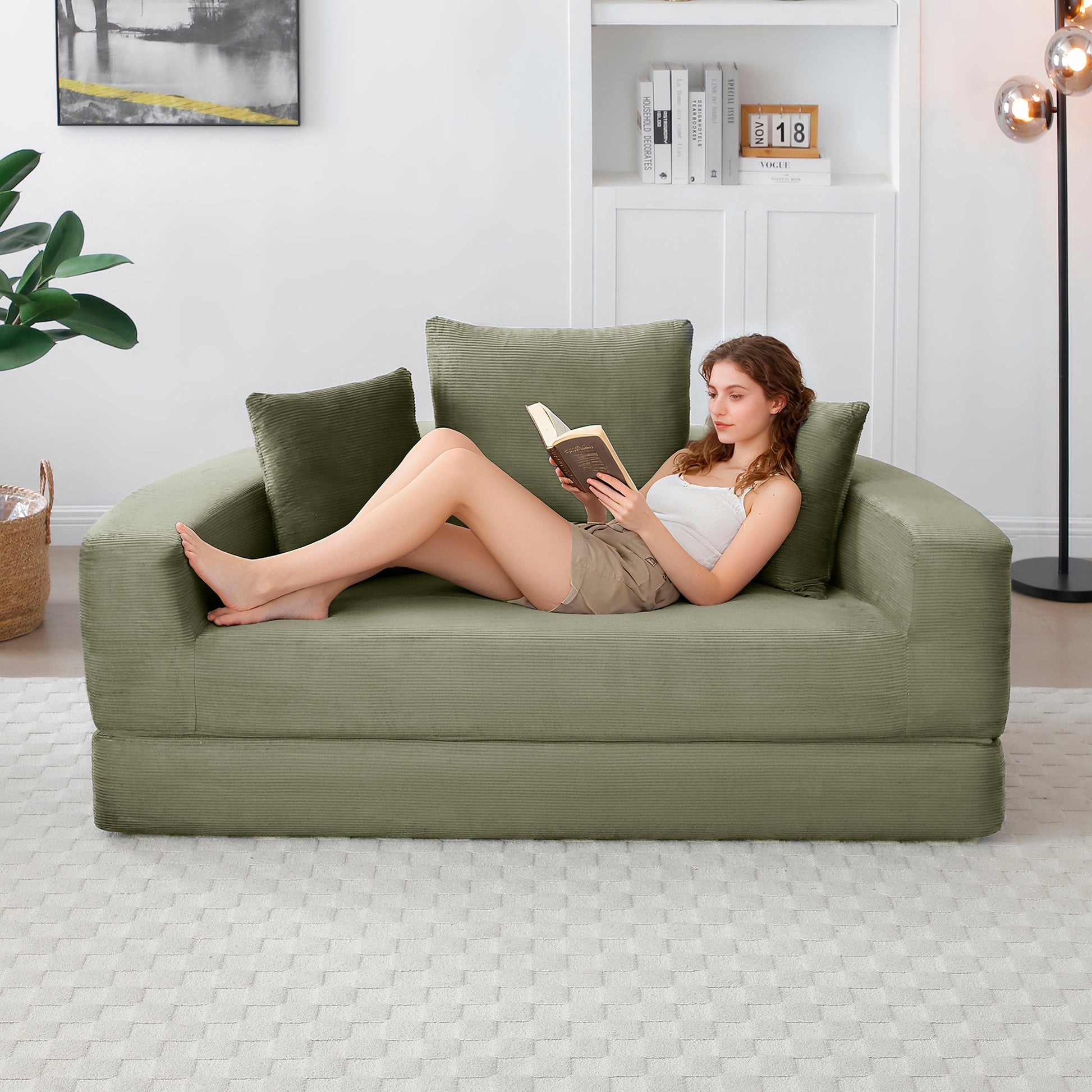 Corduroy Compression Loveseat — 2-Seat — Green