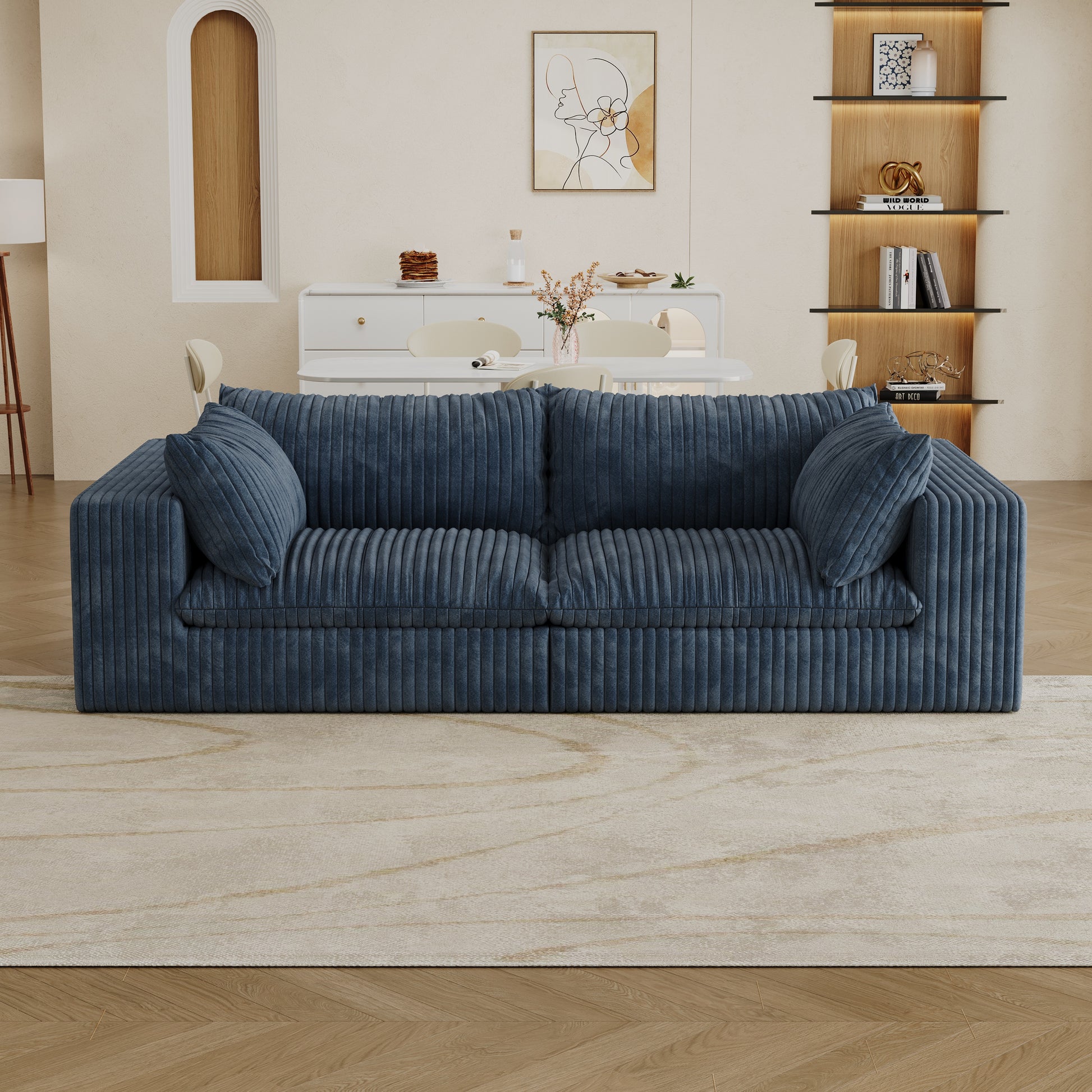 Corduroy Compression Sectional — 2/3/4-Seat — Blue / 2-Seat