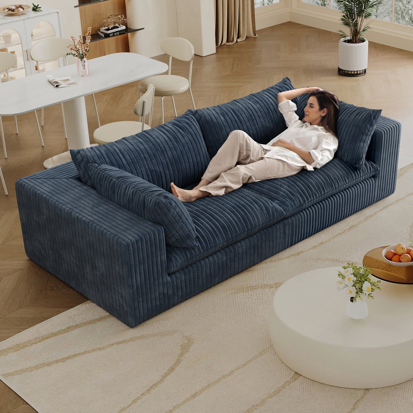 Corduroy Compression Sectional — 2/3/4-Seat — Blue / 2-Seat