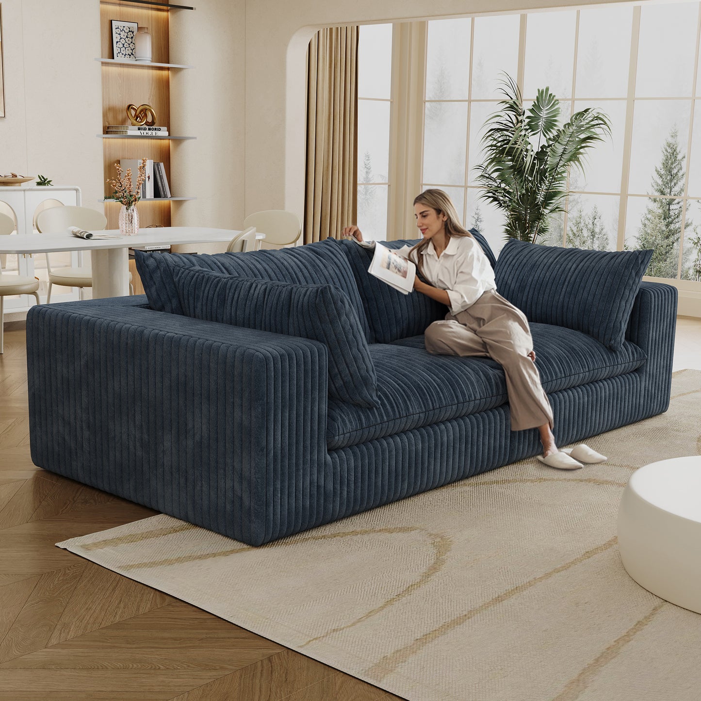 Corduroy Compression Sectional — 2/3/4-Seat — Blue / 2-Seat