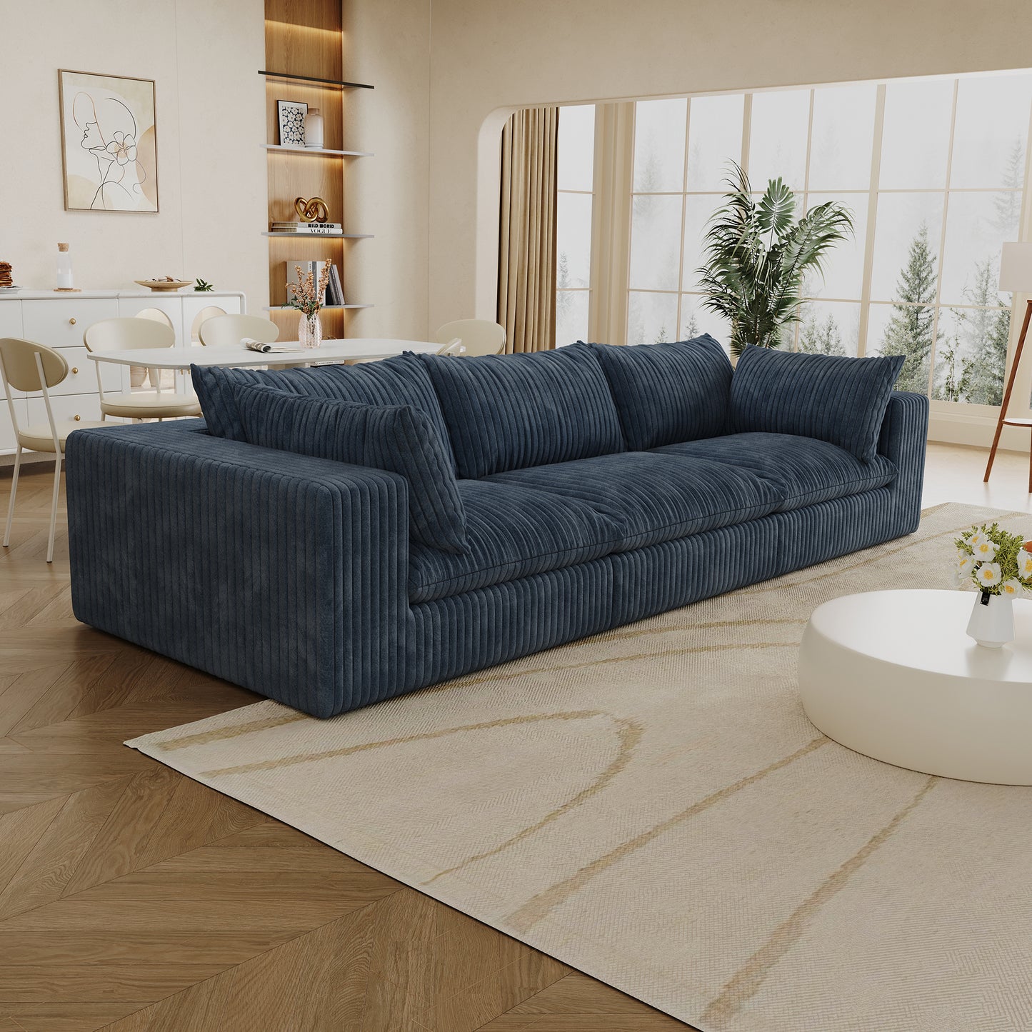Corduroy Compression Sectional — 2/3/4-Seat — Blue / 3-Seat