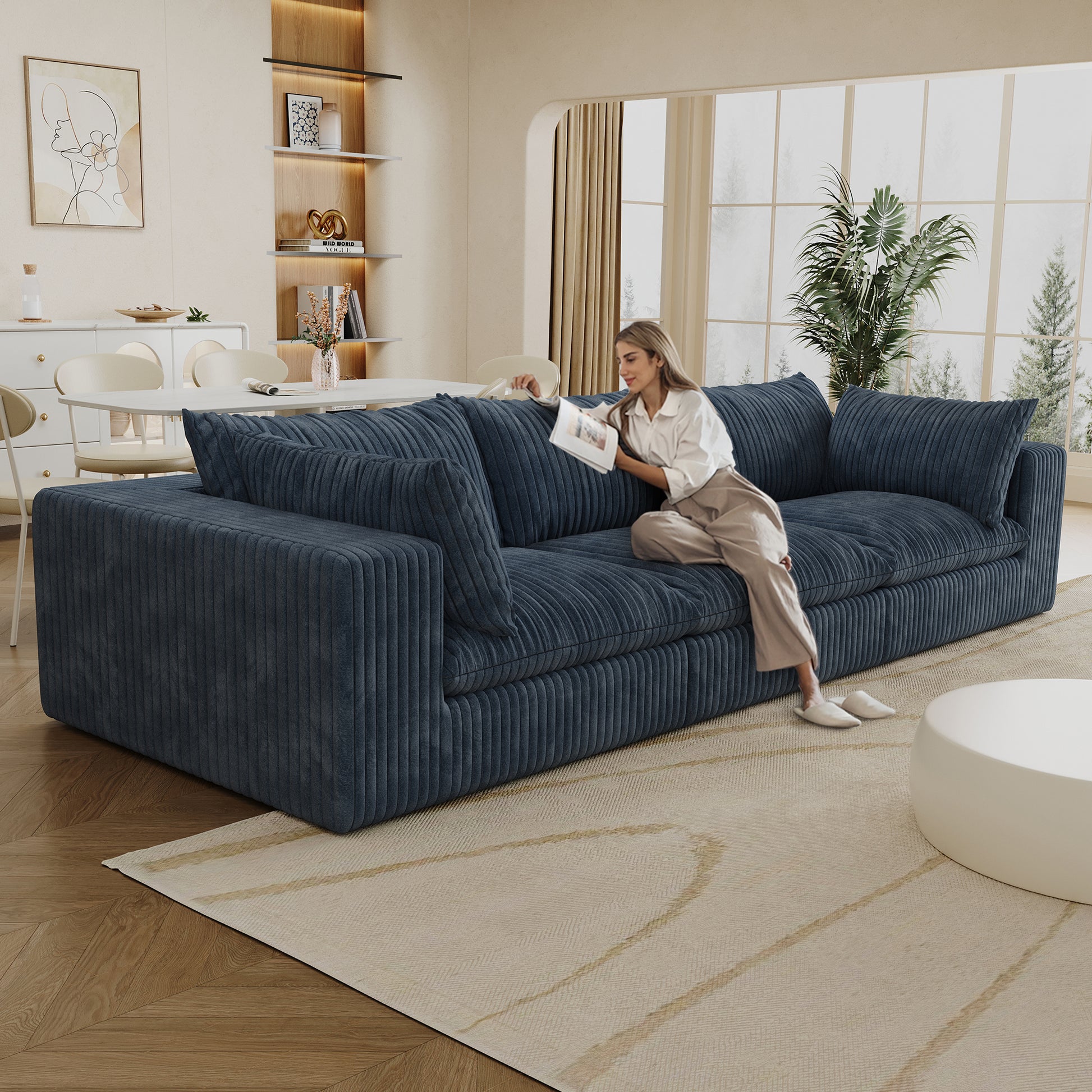 Corduroy Compression Sectional — 2/3/4-Seat — Blue / 3-Seat