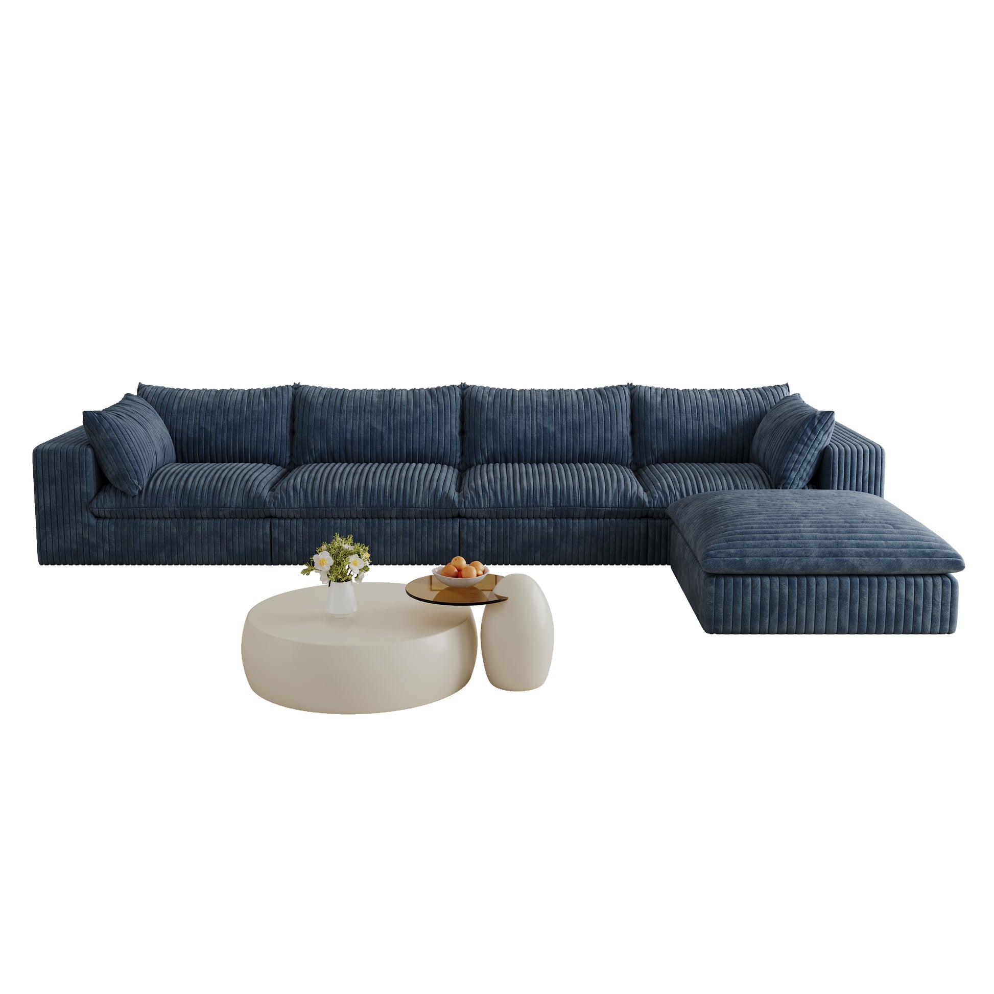Corduroy Compression Sectional — 2/3/4-Seat — Blue / 4-Seat + 1 Ottoman