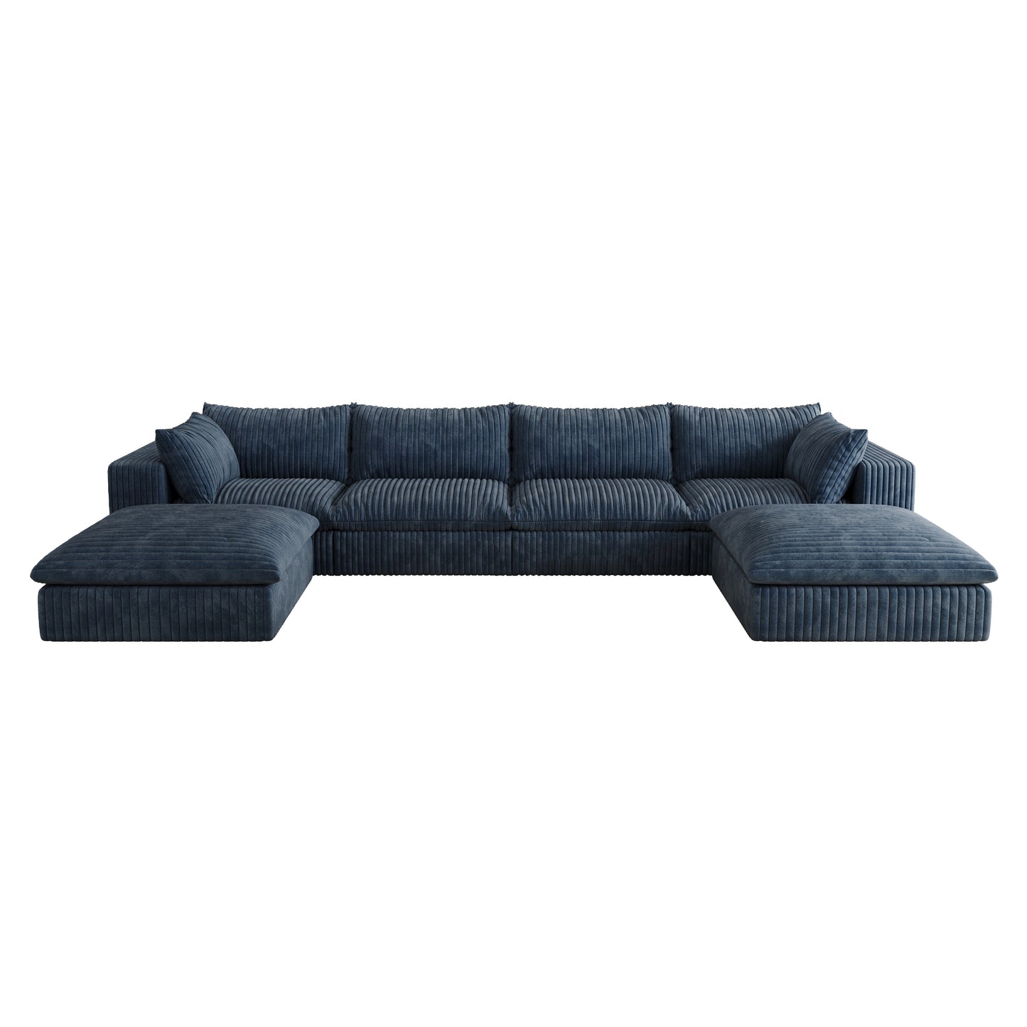 Corduroy Compression Sectional — 2/3/4-Seat — Blue / 4-Seat + 2 Ottomans