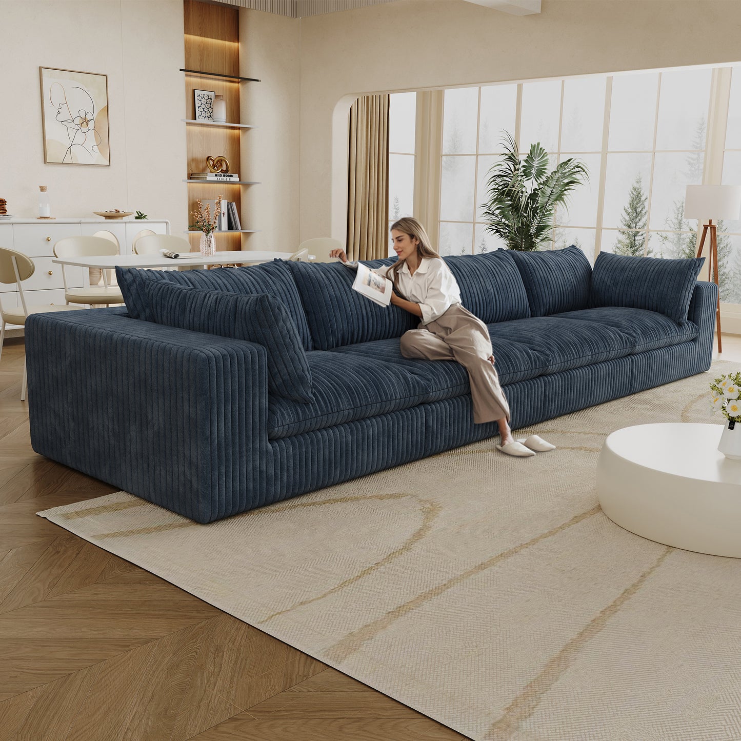 Corduroy Compression Sectional — 2/3/4-Seat — Blue / 4-Seat