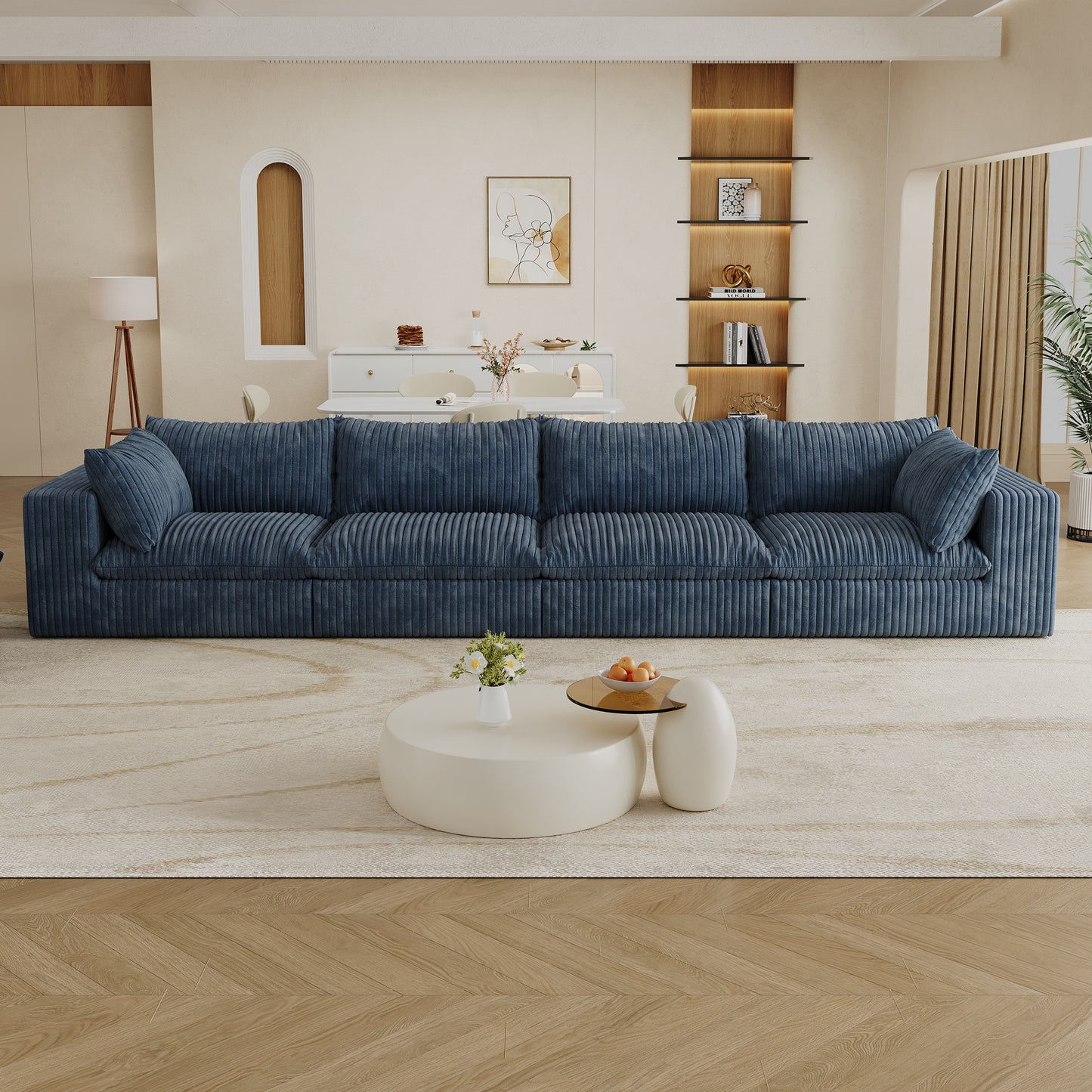 Corduroy Compression Sectional — 2/3/4-Seat — Blue / 4-Seat