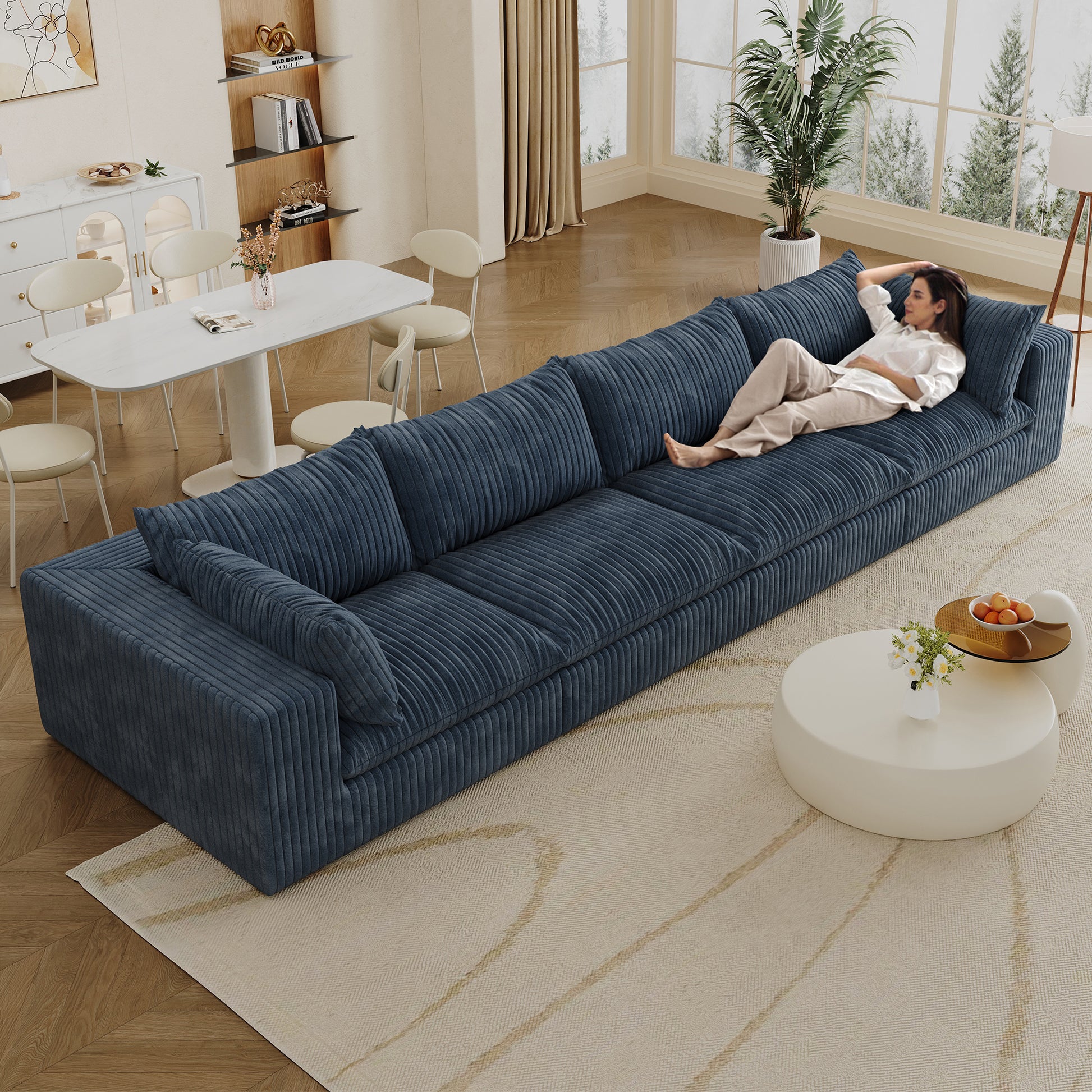 Corduroy Compression Sectional — 2/3/4-Seat — Blue / 4-Seat