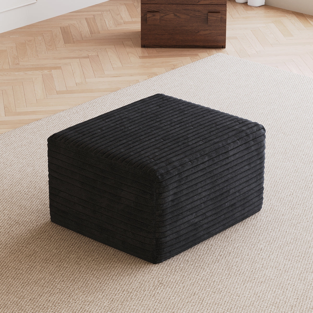 Corduroy Compression Sectional — Black / 1 Ottoman