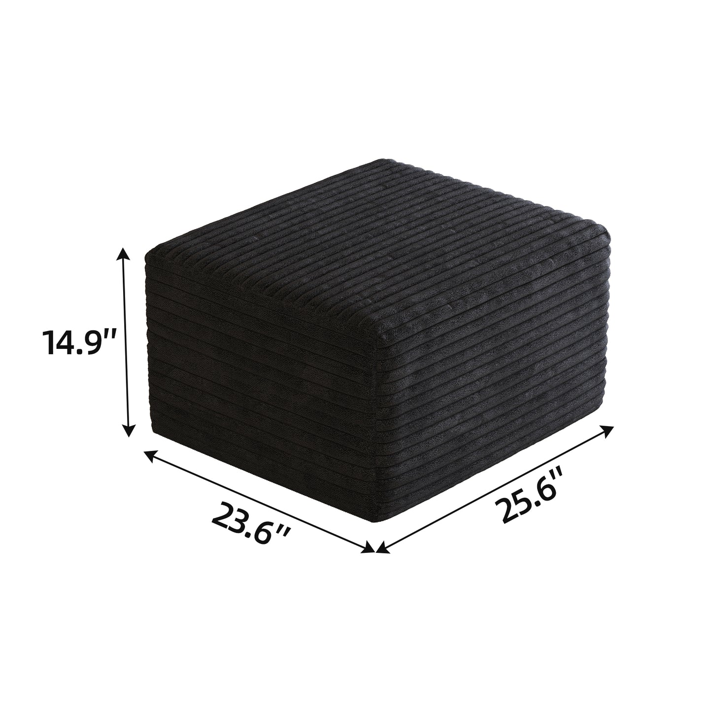 Corduroy Spring-Core Compression Sectional — 95"W — Black / 1 Ottoman