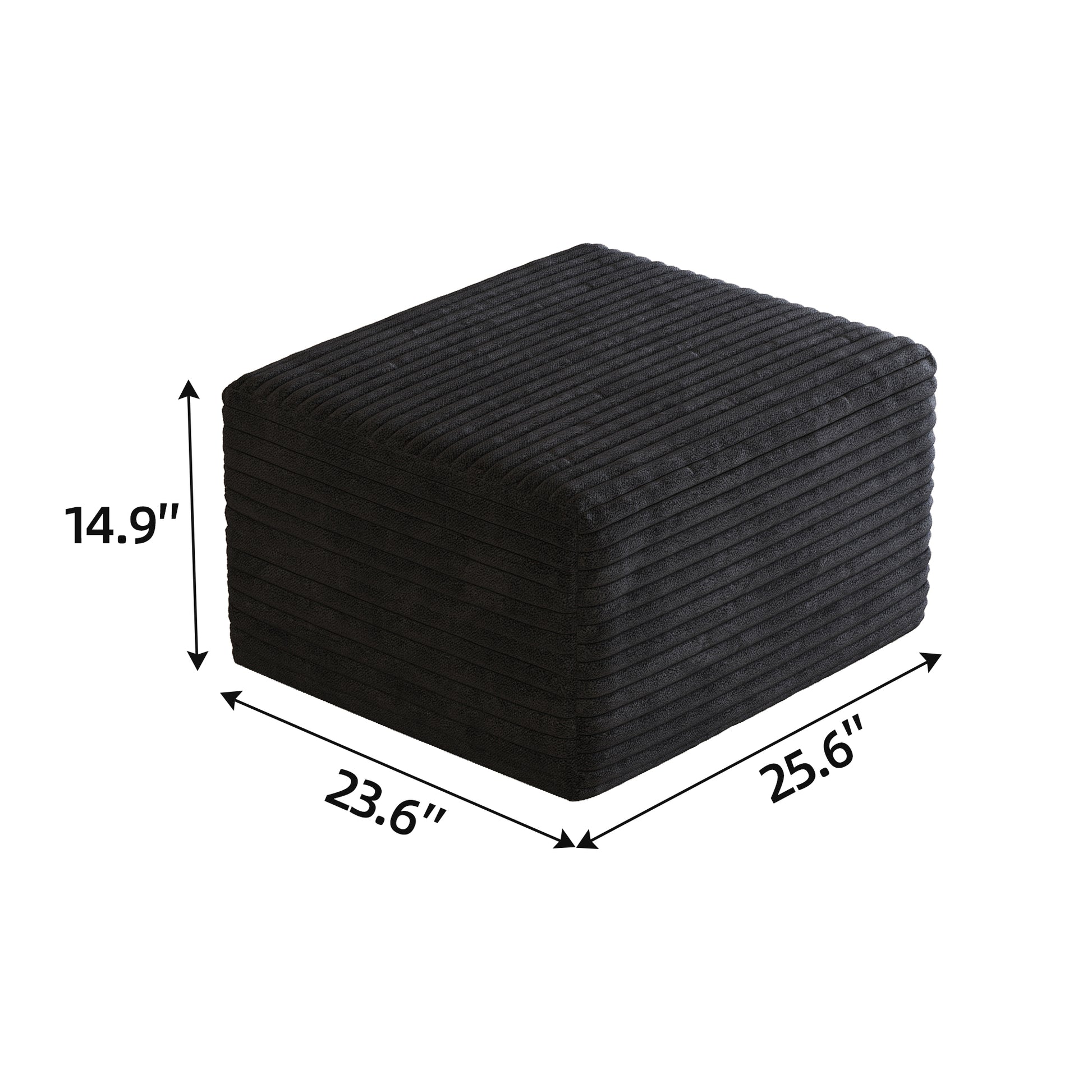 Corduroy Spring-Core Compression Sectional — 95"W — Black / 1 Ottoman