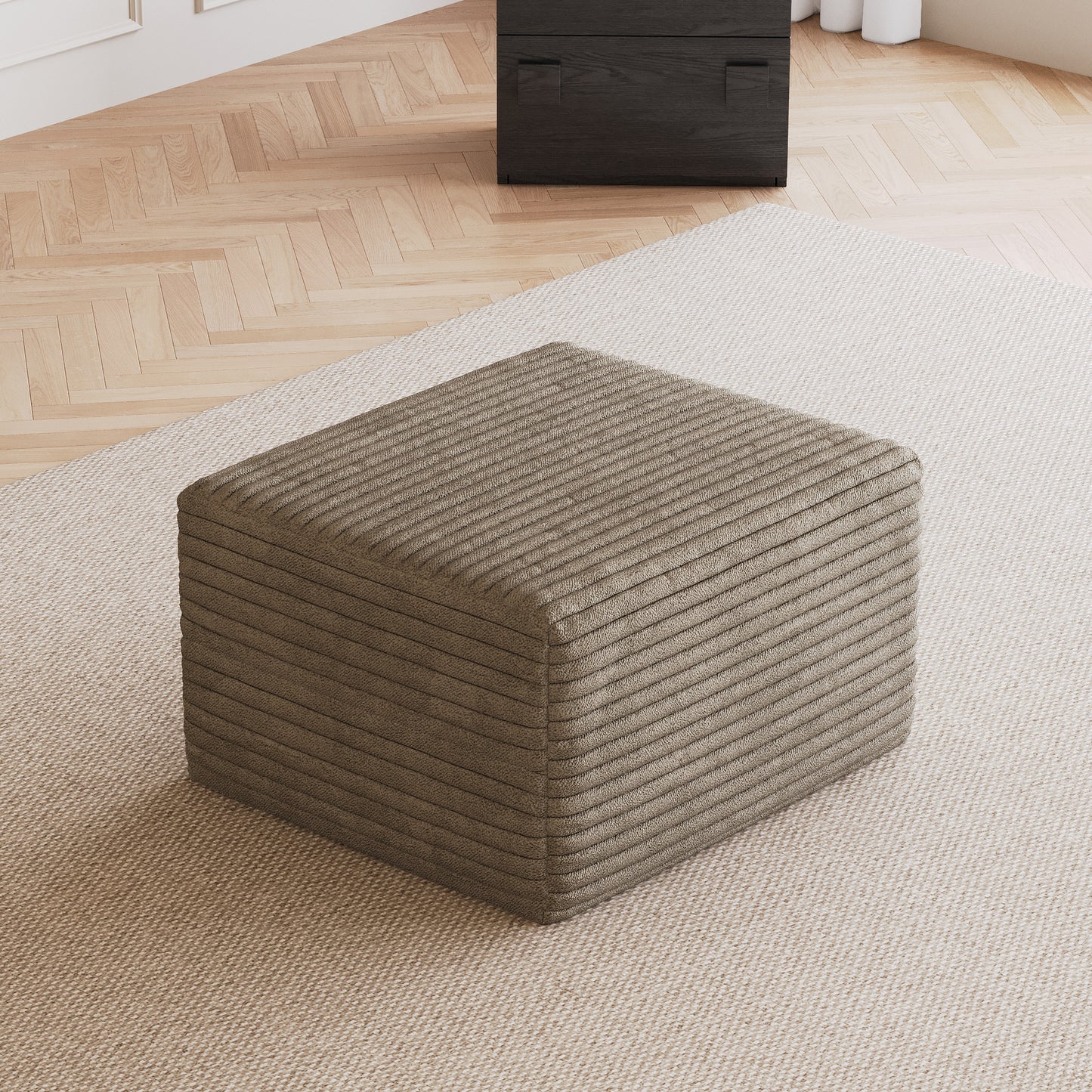 Corduroy Spring-Core Compression Sectional — 95"W — Camel / 1 Ottoman