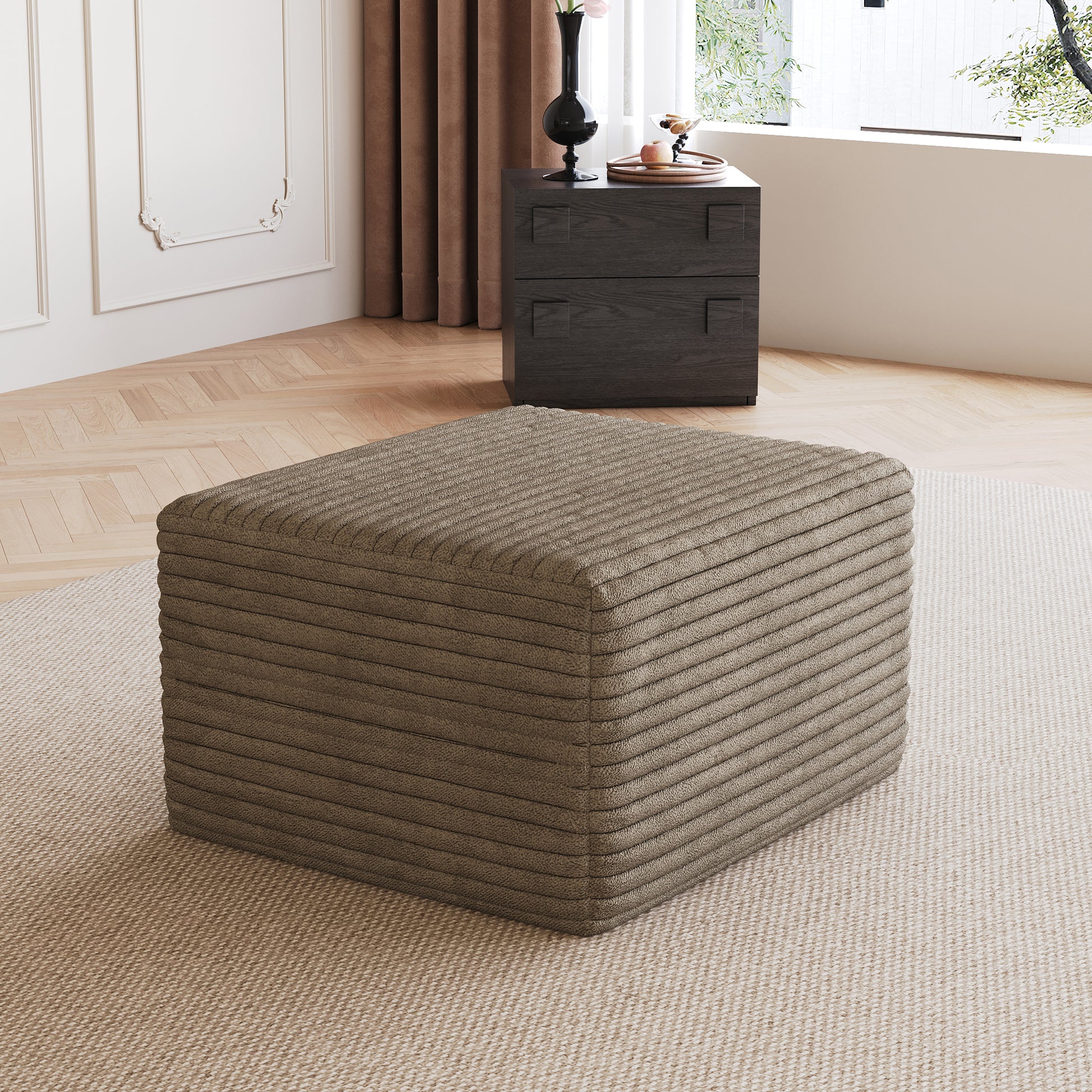 Corduroy Spring-Core Compression Sectional — 95"W — Camel / 1 Ottoman