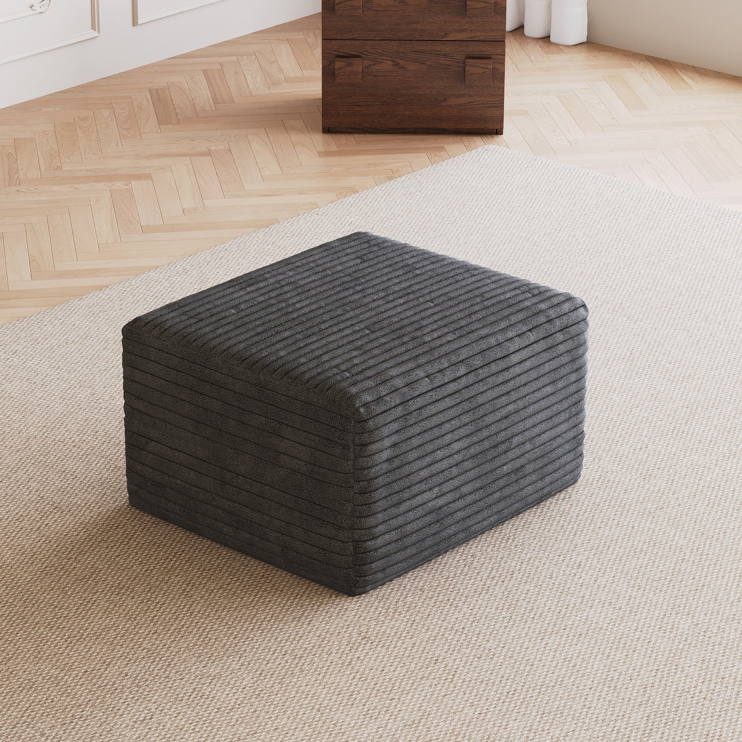 Corduroy Spring-Core Compression Sectional — 95"W — Dark Grey / 1 Ottoman
