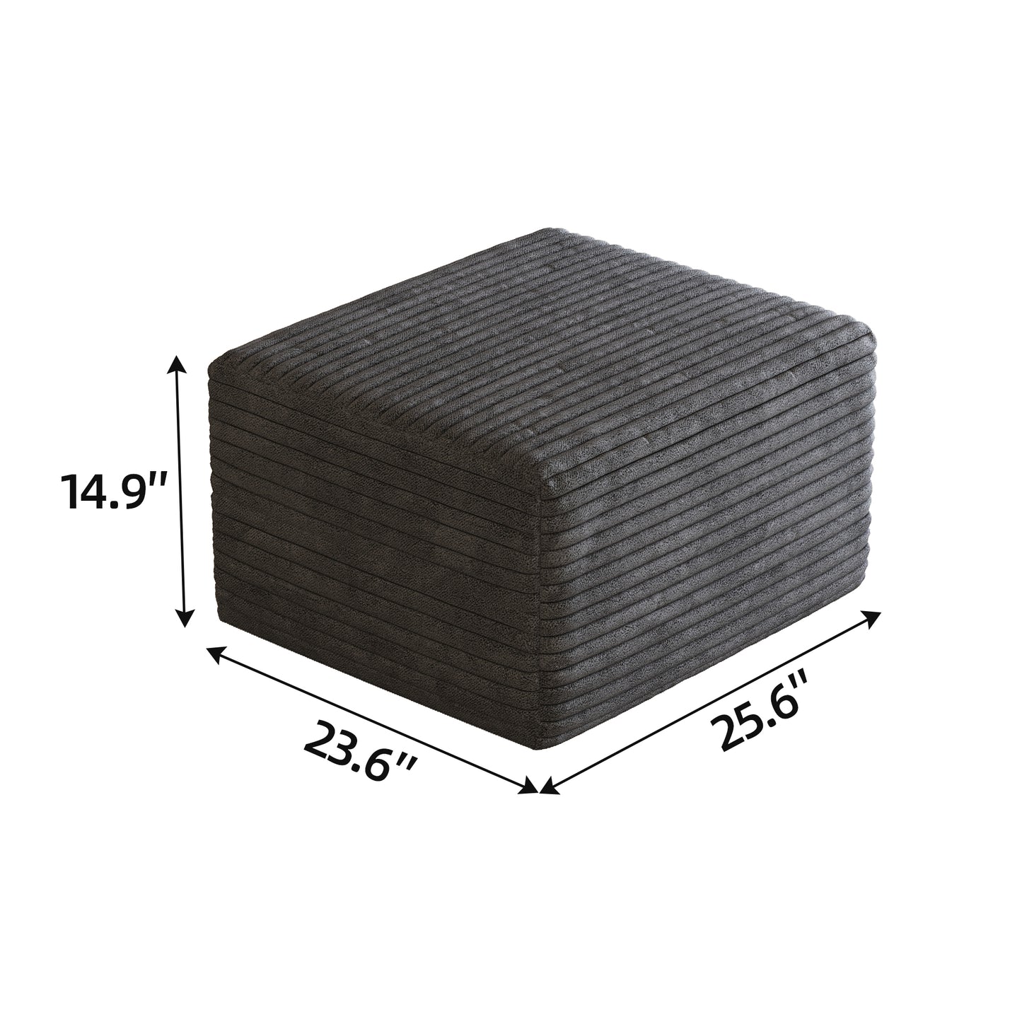 Corduroy Spring-Core Compression Sectional — 95"W — Dark Grey / 1 Ottoman