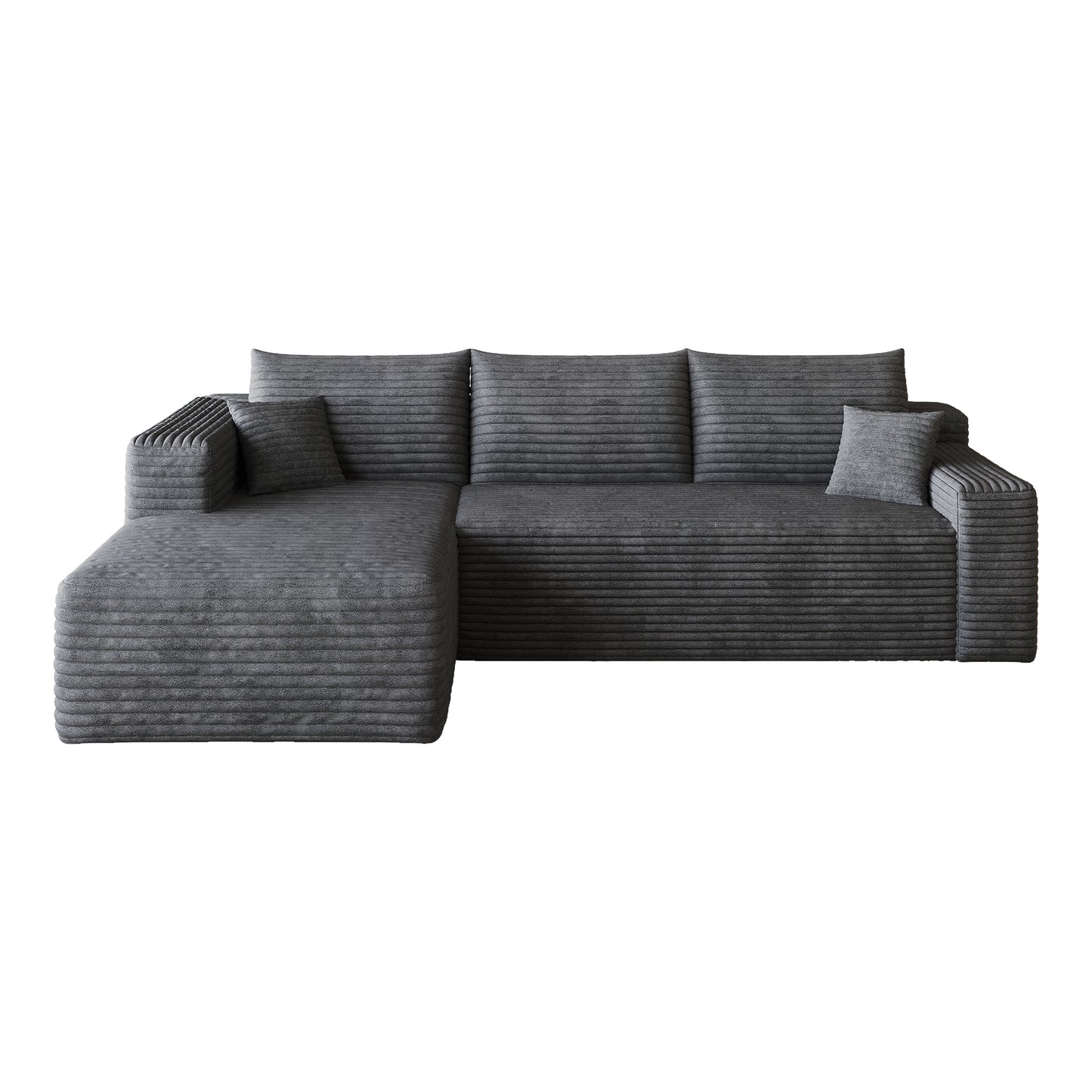 Corduroy Spring-Core Compression Sectional — 95"W — Dark Grey / Left-Facing