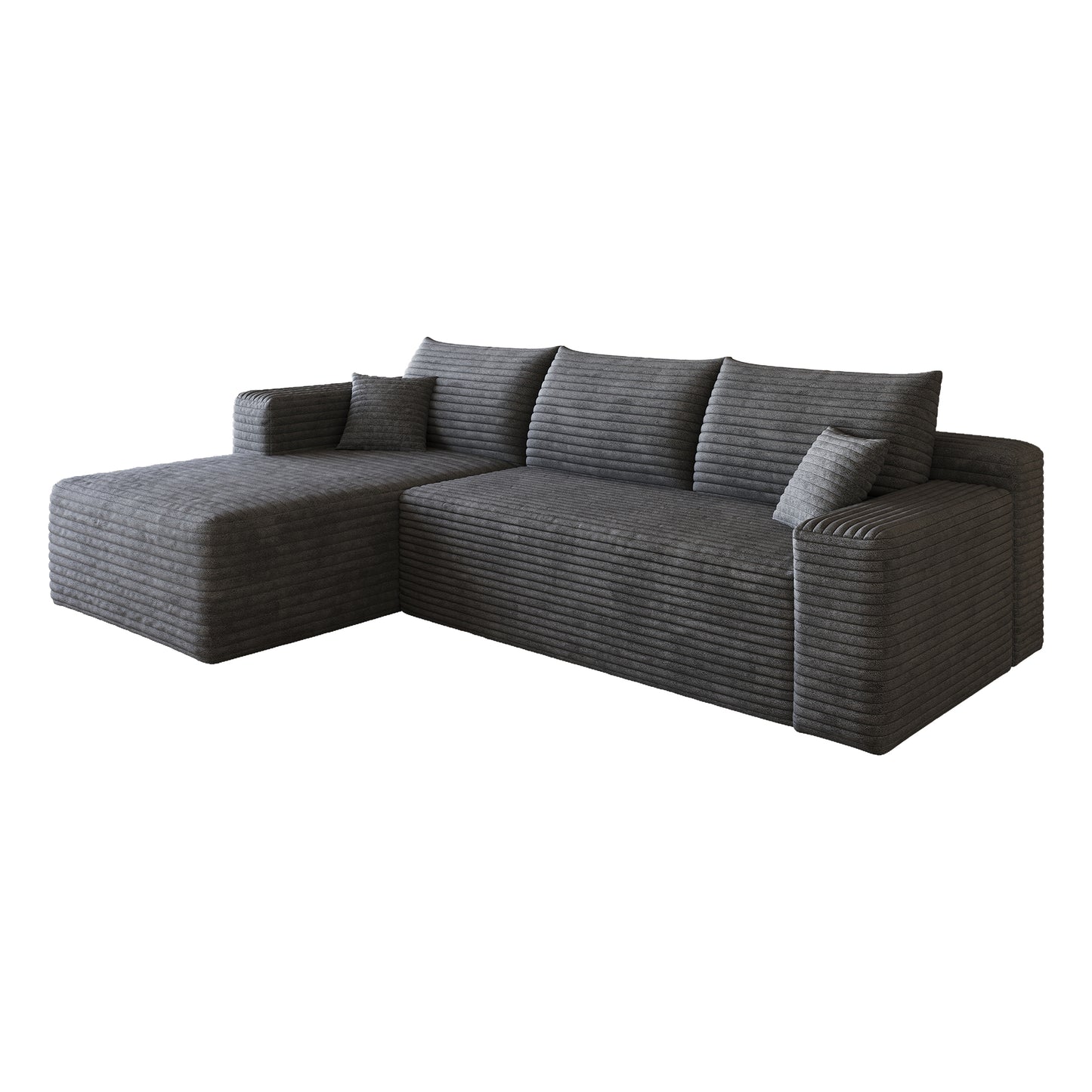 Corduroy Spring-Core Compression Sectional — 95"W — Dark Grey / Left-Facing
