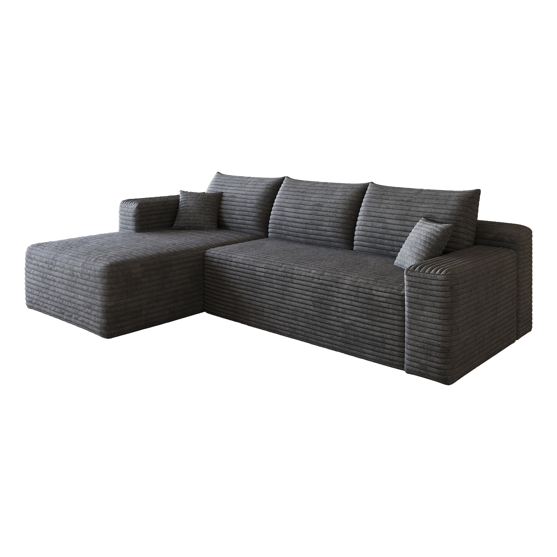 Corduroy Spring-Core Compression Sectional — 95"W — Dark Grey / Left-Facing