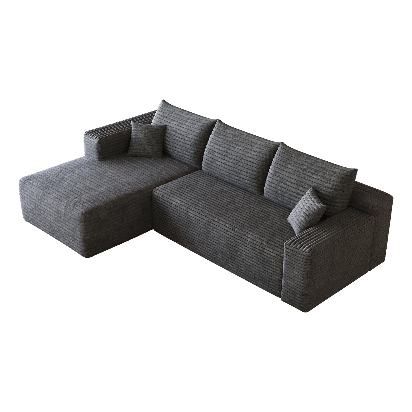 Corduroy Spring-Core Compression Sectional — 95"W — Dark Grey / Left-Facing