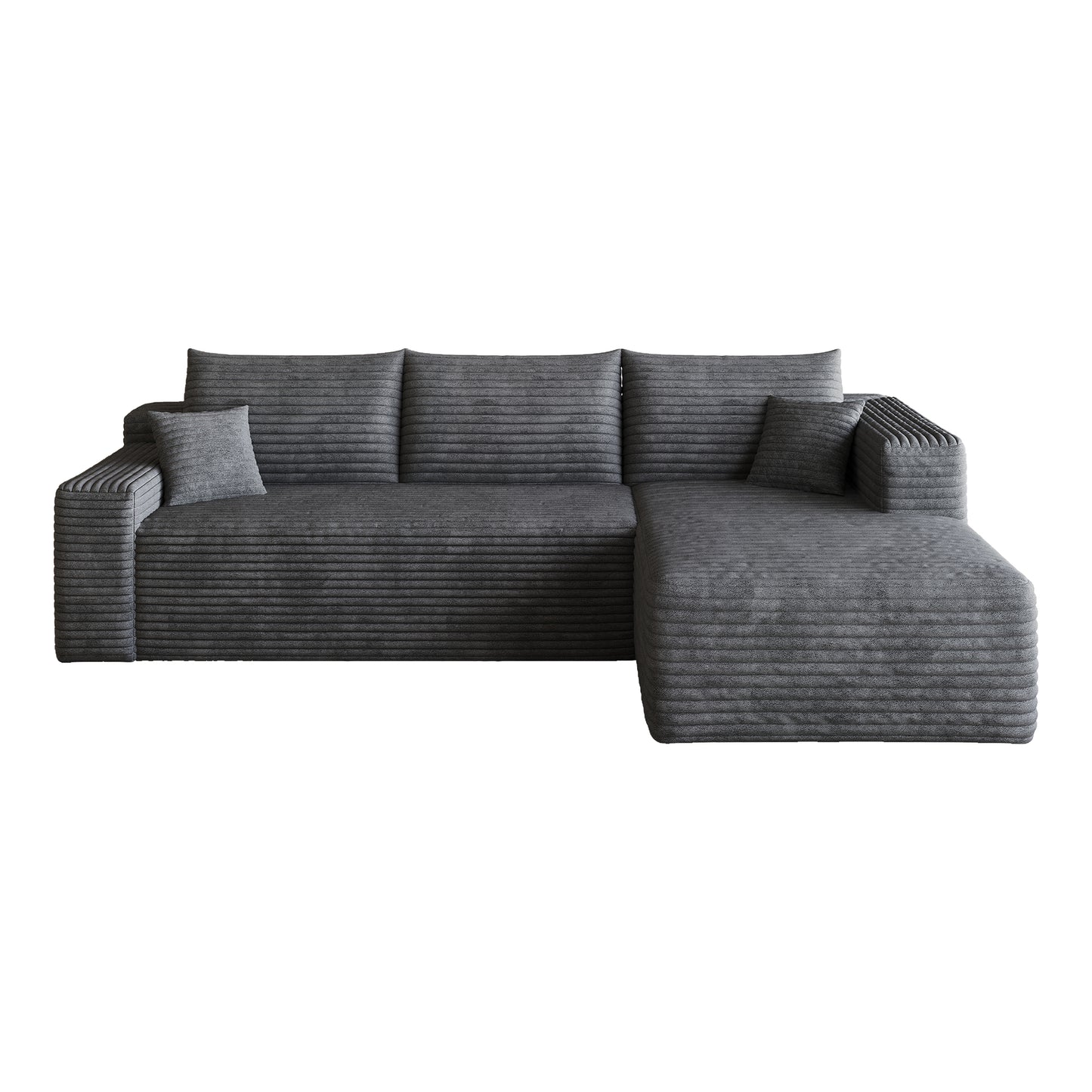 Corduroy Spring-Core Compression Sectional — 95"W — Dark Grey / Right-Facing