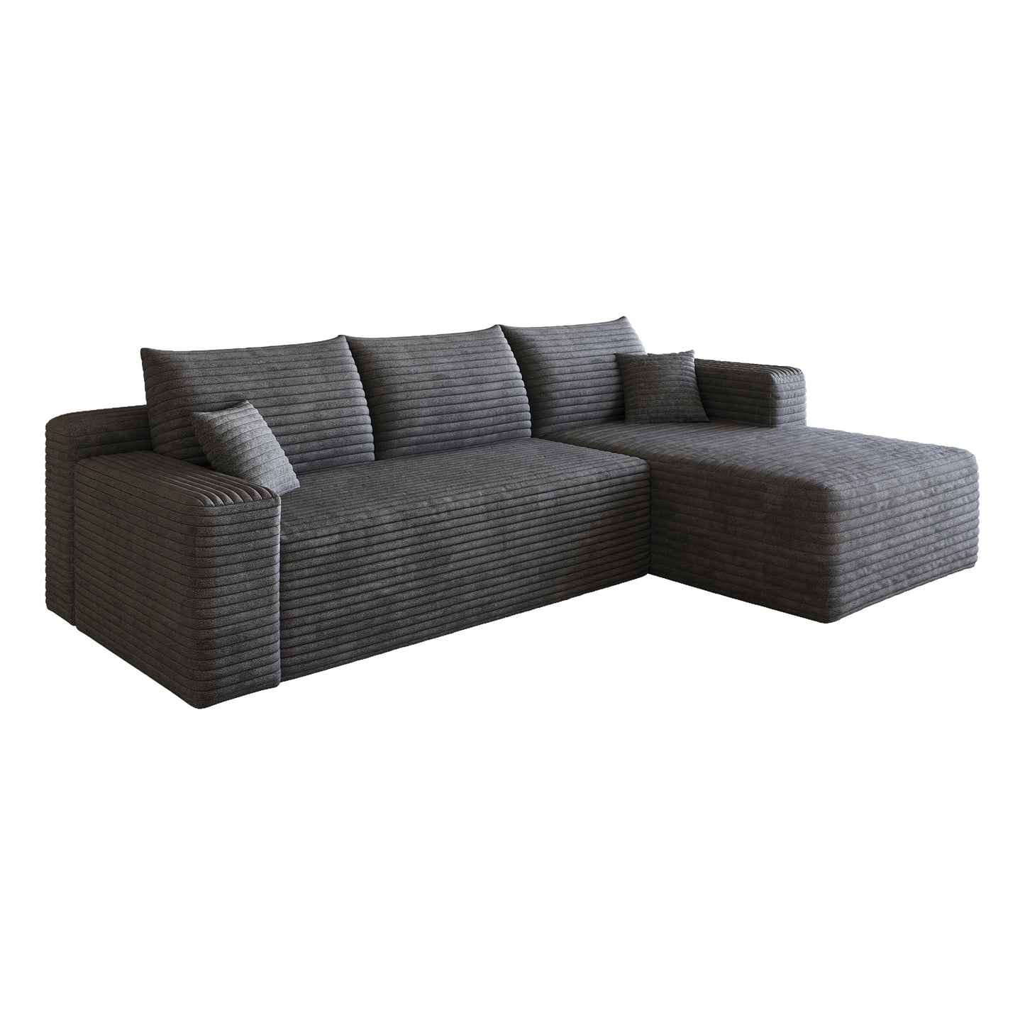 Corduroy Spring-Core Compression Sectional — 95"W — Dark Grey / Right-Facing
