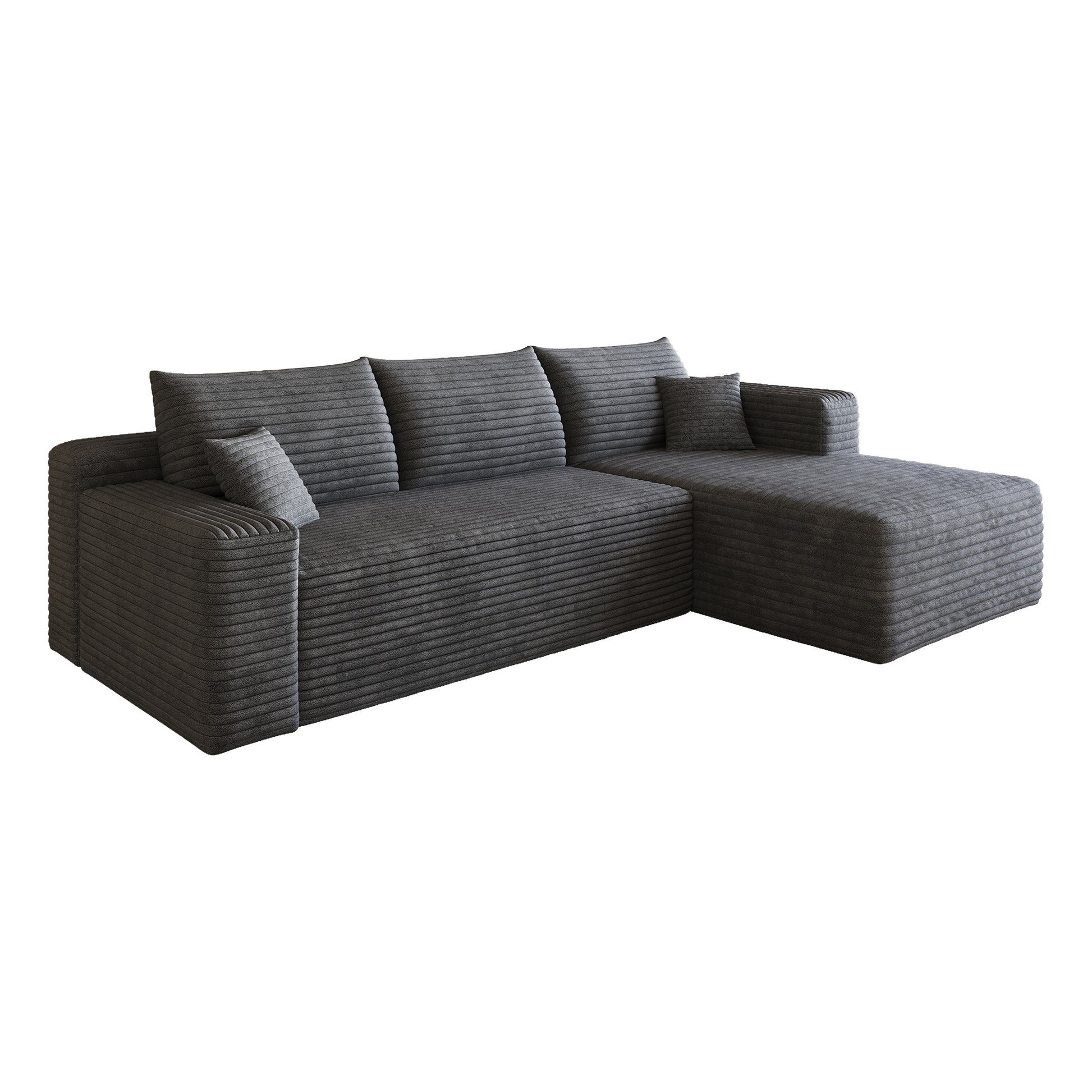 Corduroy Spring-Core Compression Sectional — 95"W — Dark Grey / Right-Facing