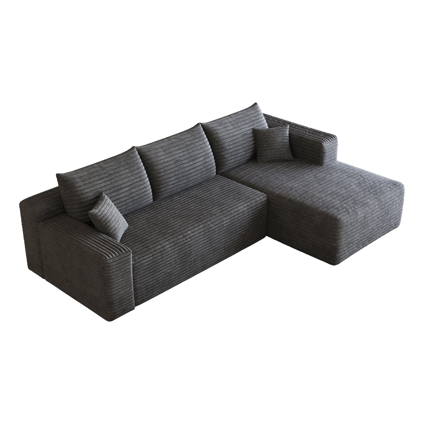 Corduroy Spring-Core Compression Sectional — 95"W — Dark Grey / Right-Facing