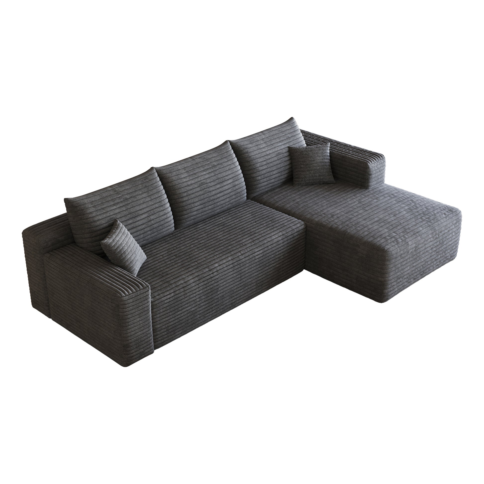 Corduroy Spring-Core Compression Sectional — 95"W — Dark Grey / Right-Facing