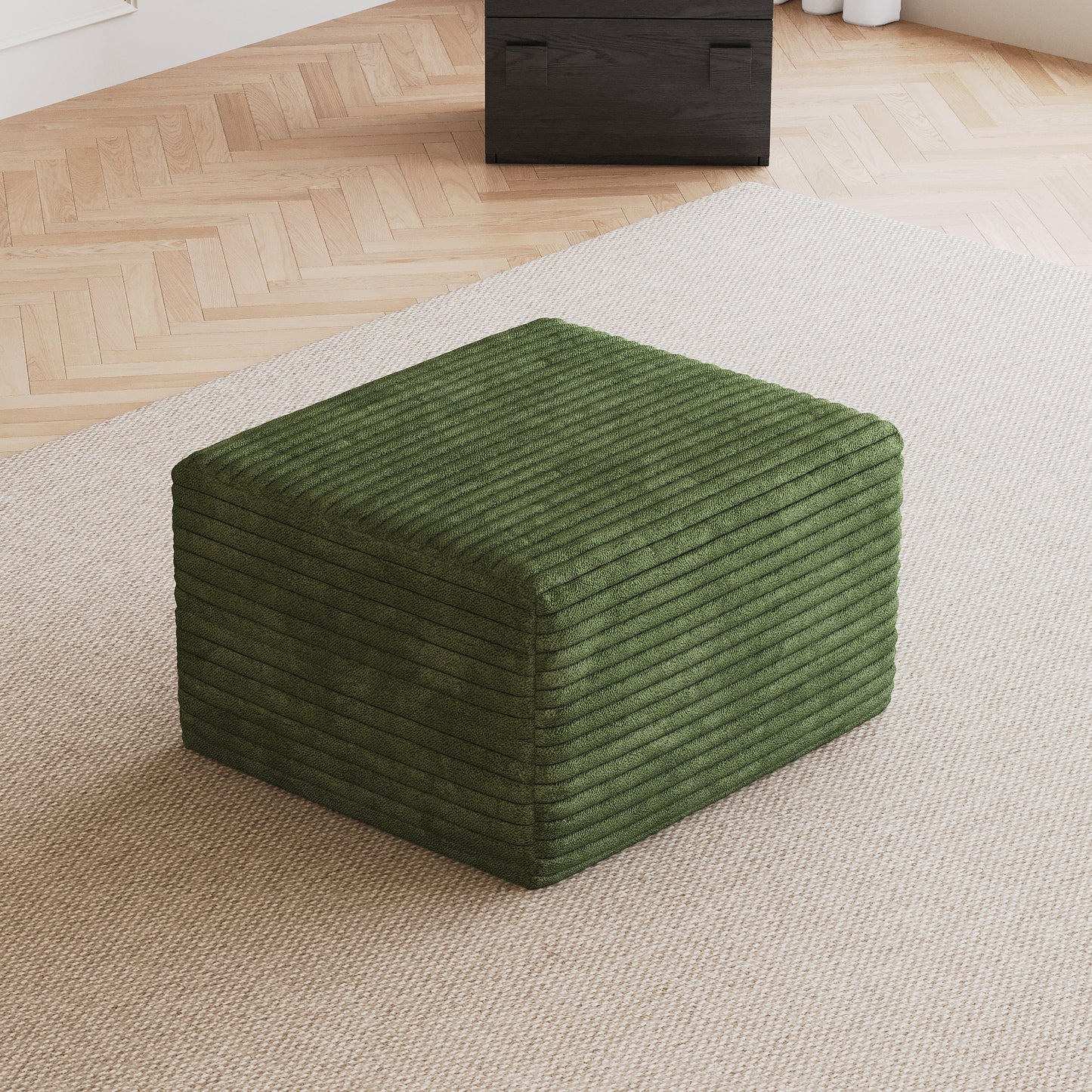Corduroy Spring-Core Compression Sectional — 95"W — Green / 1 Ottoman
