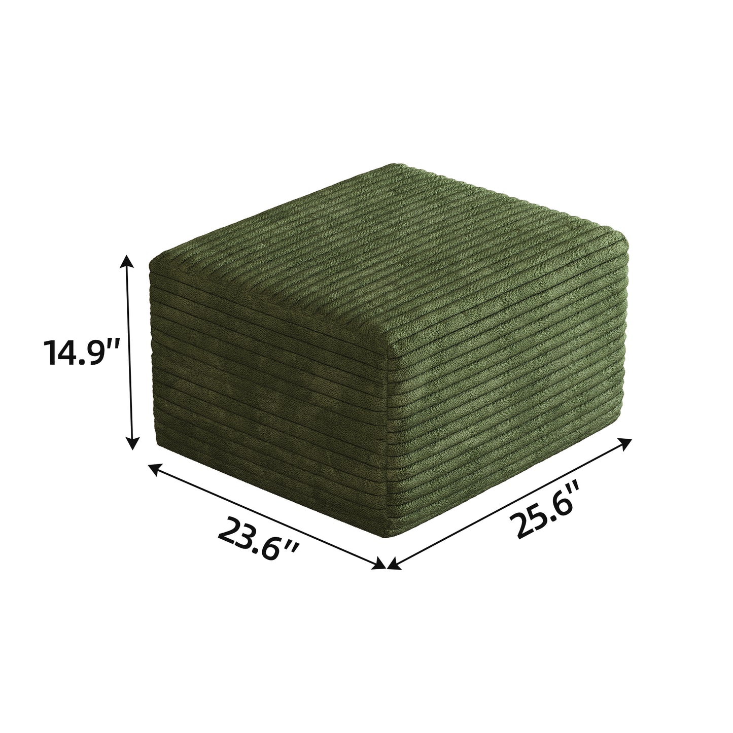 Corduroy Spring-Core Compression Sectional — 95"W — Green / 1 Ottoman
