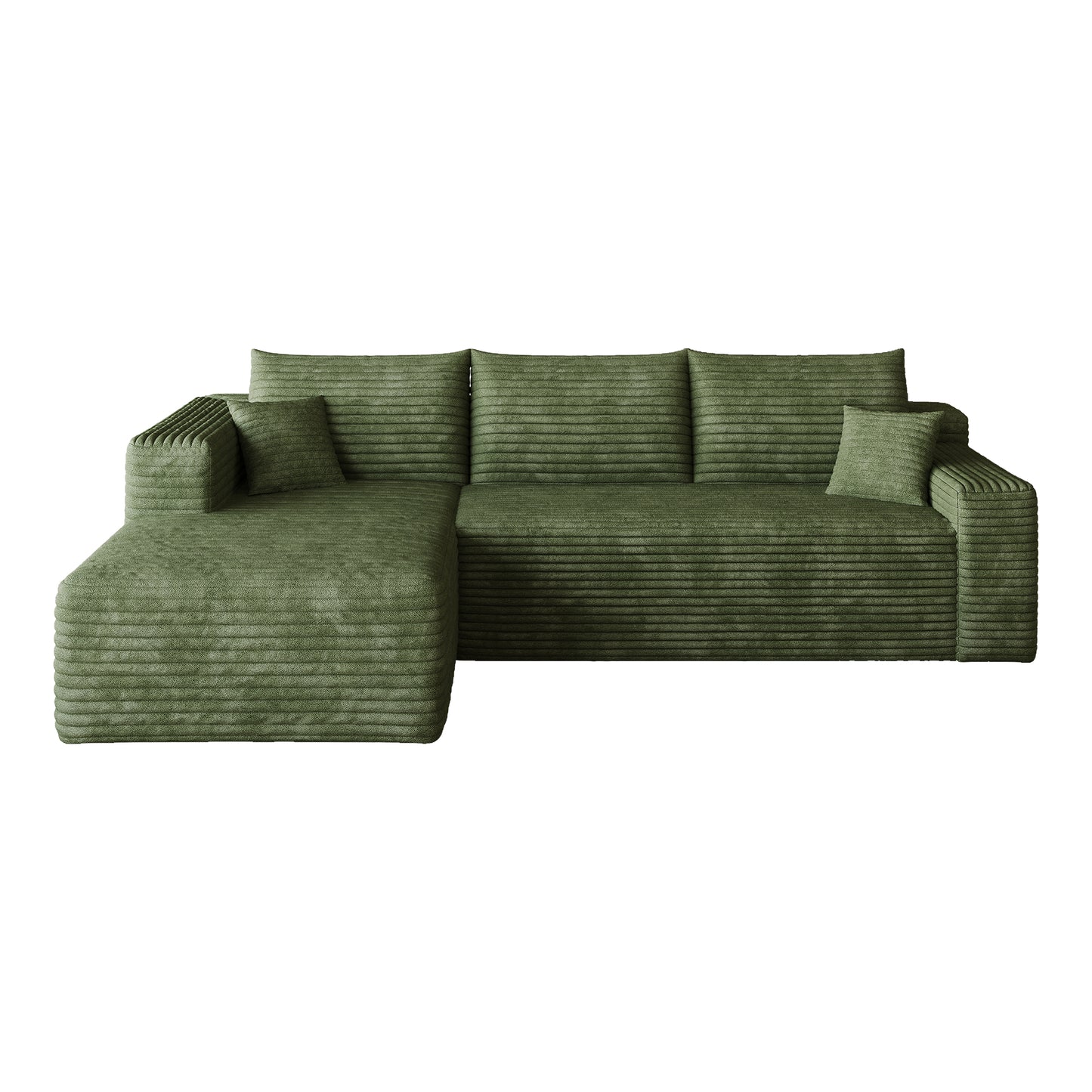 Corduroy Spring-Core Compression Sectional — 95"W — Green / Left-Facing