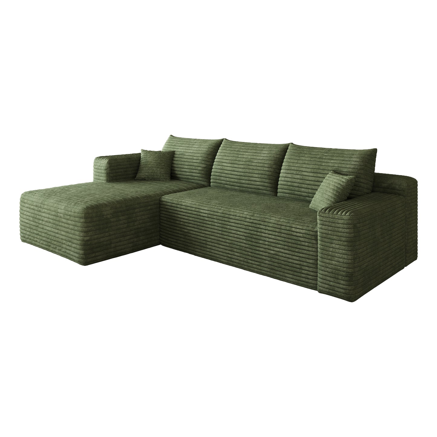 Corduroy Spring-Core Compression Sectional — 95"W — Green / Left-Facing