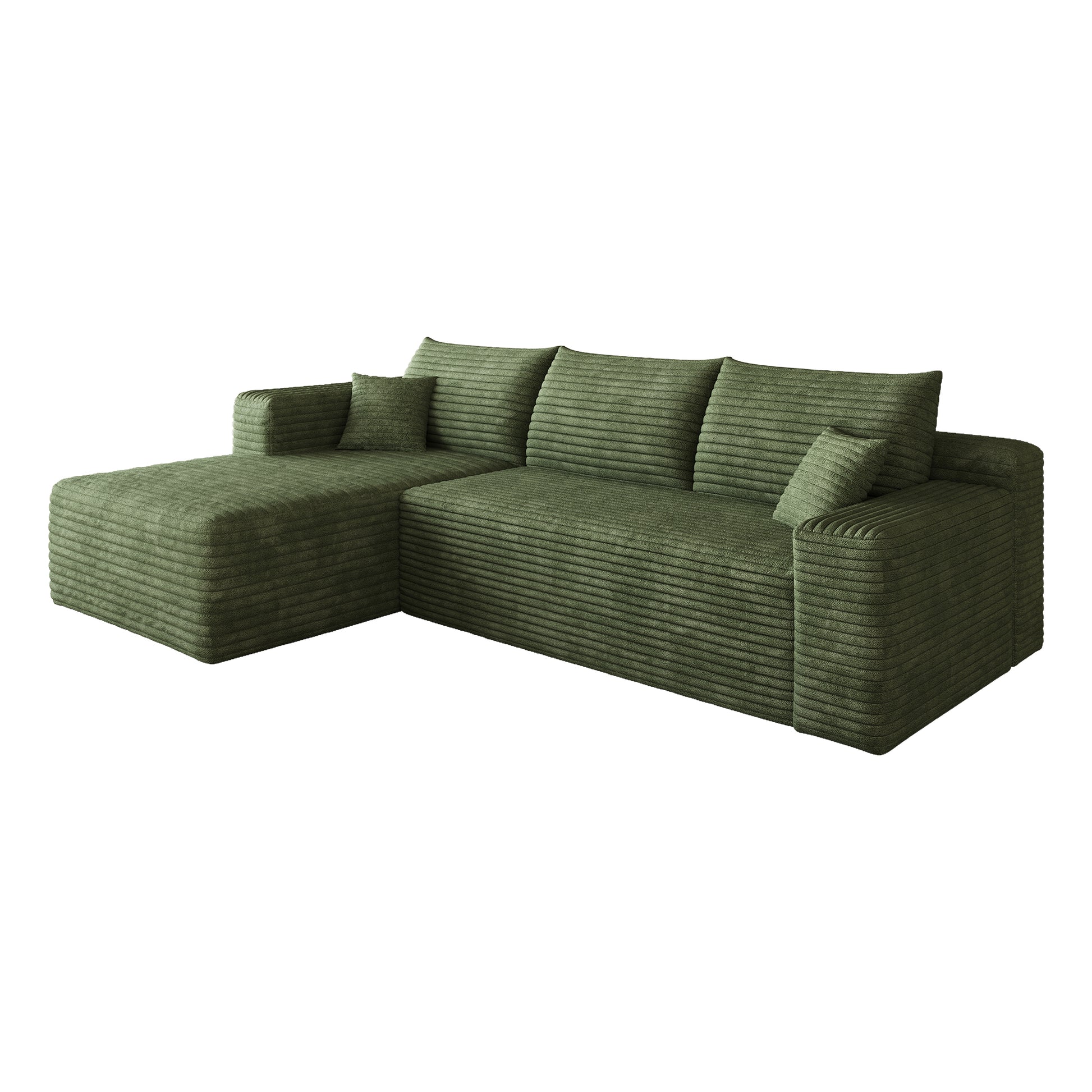 Corduroy Spring-Core Compression Sectional — 95"W — Green / Left-Facing