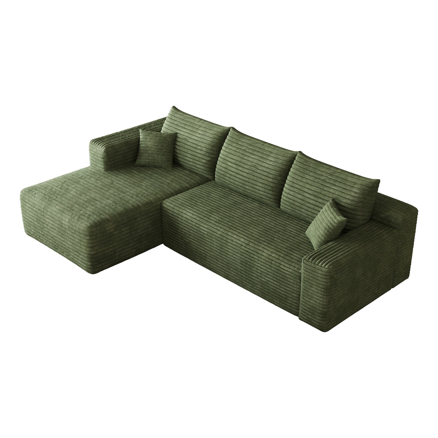Corduroy Spring-Core Compression Sectional — 95"W — Green / Left-Facing