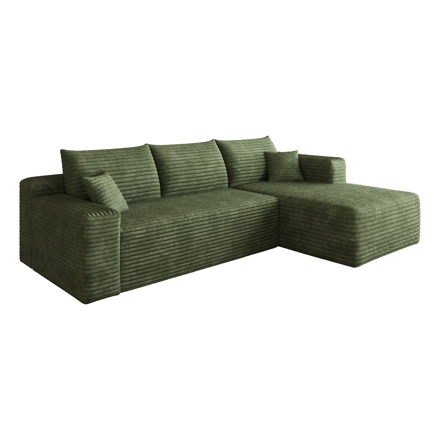 Corduroy Spring-Core Compression Sectional — 95"W — Green / Right-Facing