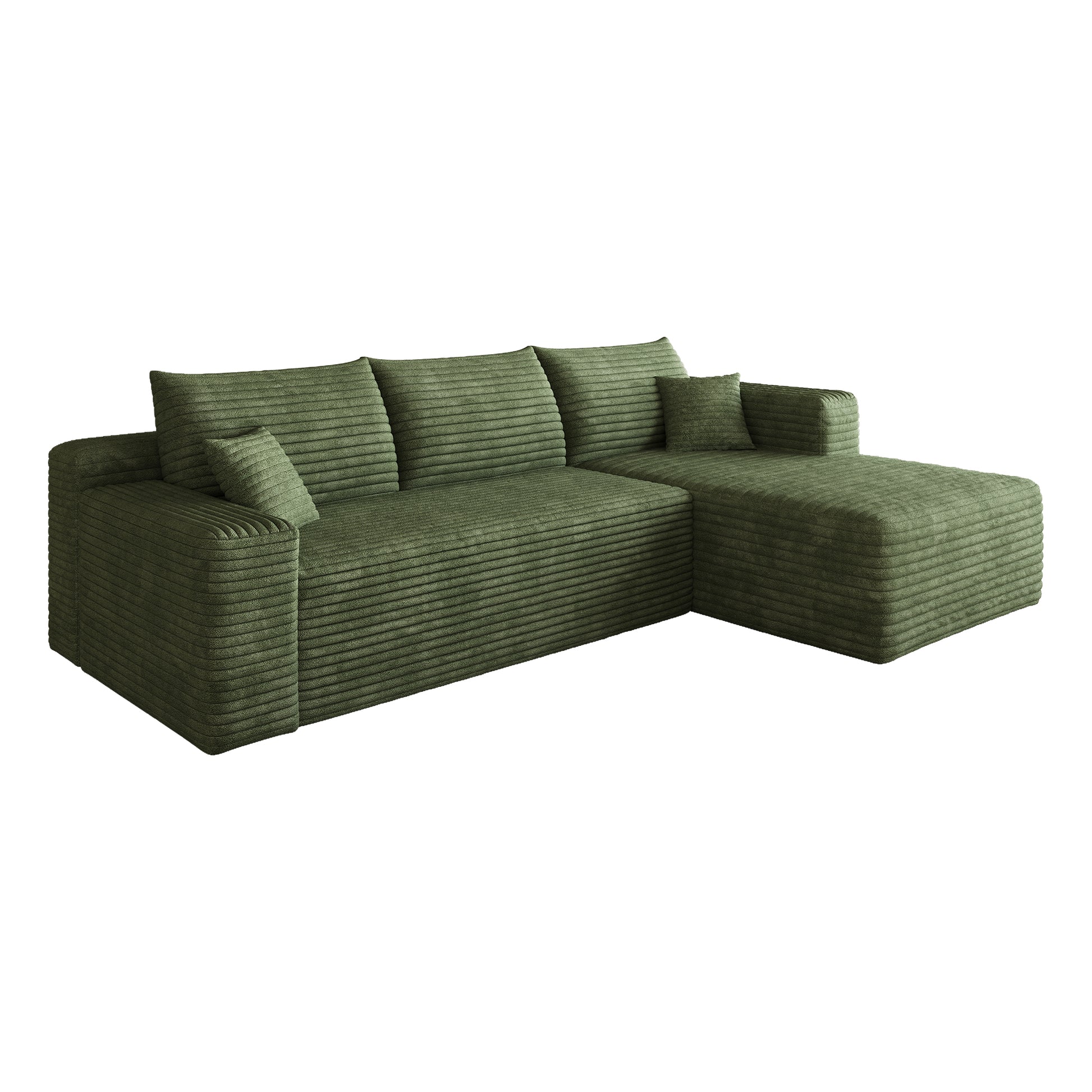 Corduroy Spring-Core Compression Sectional — 95"W — Green / Right-Facing