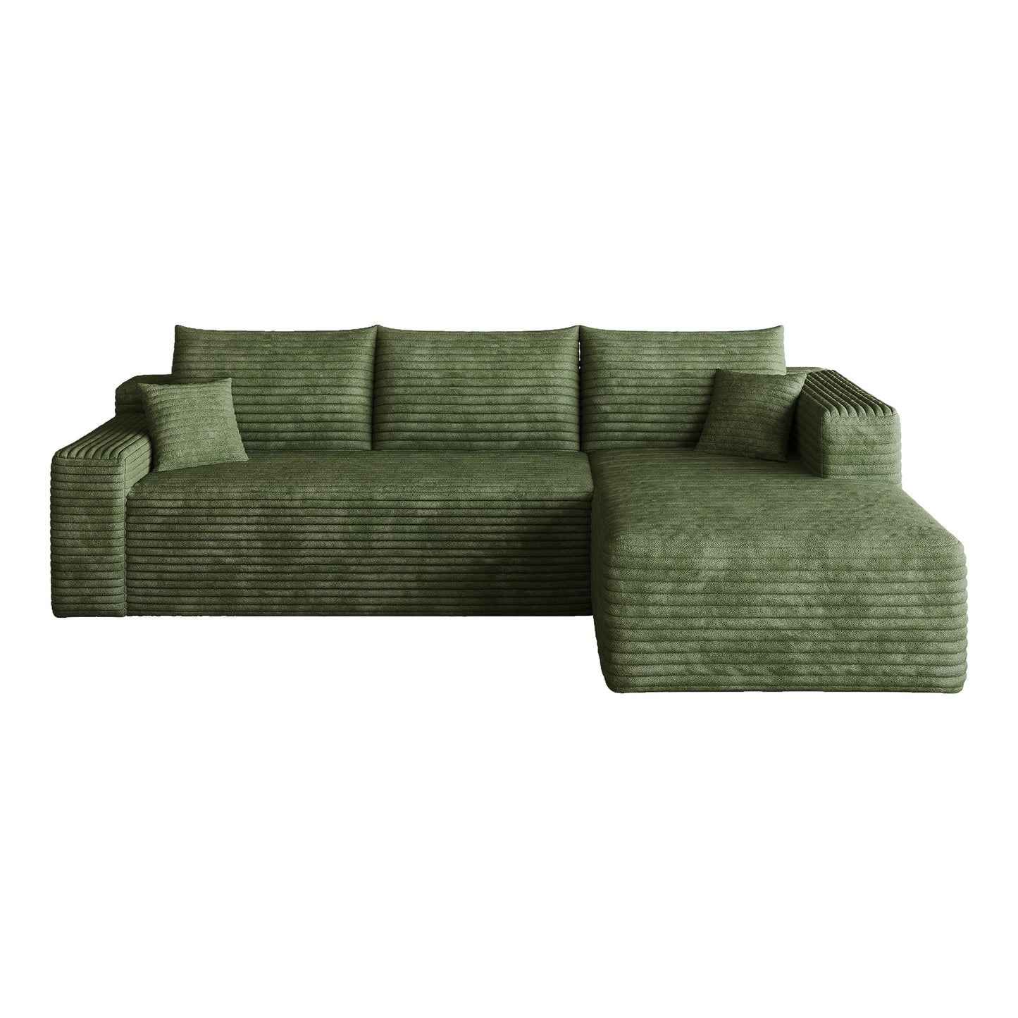 Corduroy Spring-Core Compression Sectional — 95"W — Green / Right-Facing