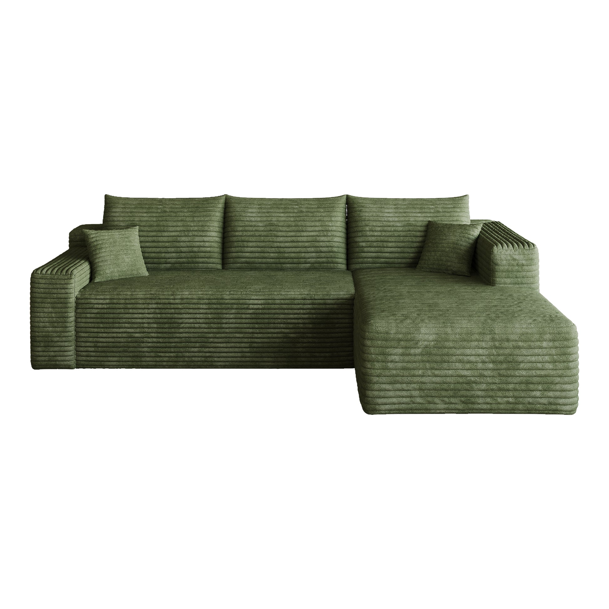 Corduroy Spring-Core Compression Sectional — 95"W — Green / Right-Facing