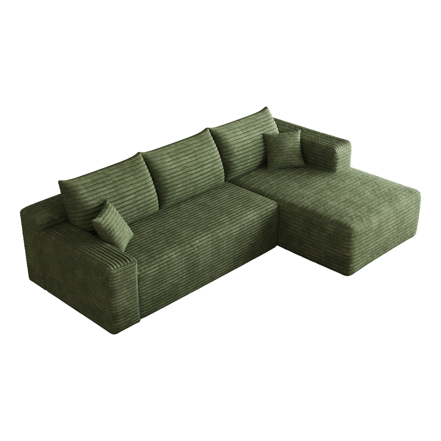 Corduroy Spring-Core Compression Sectional — 95"W — Green / Right-Facing