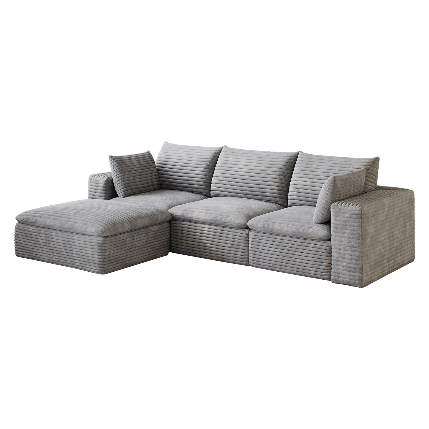 Corduroy Compression Sectional — 2/3/4/5-Seat — Grey / 3-Seat + 1 Ottoman