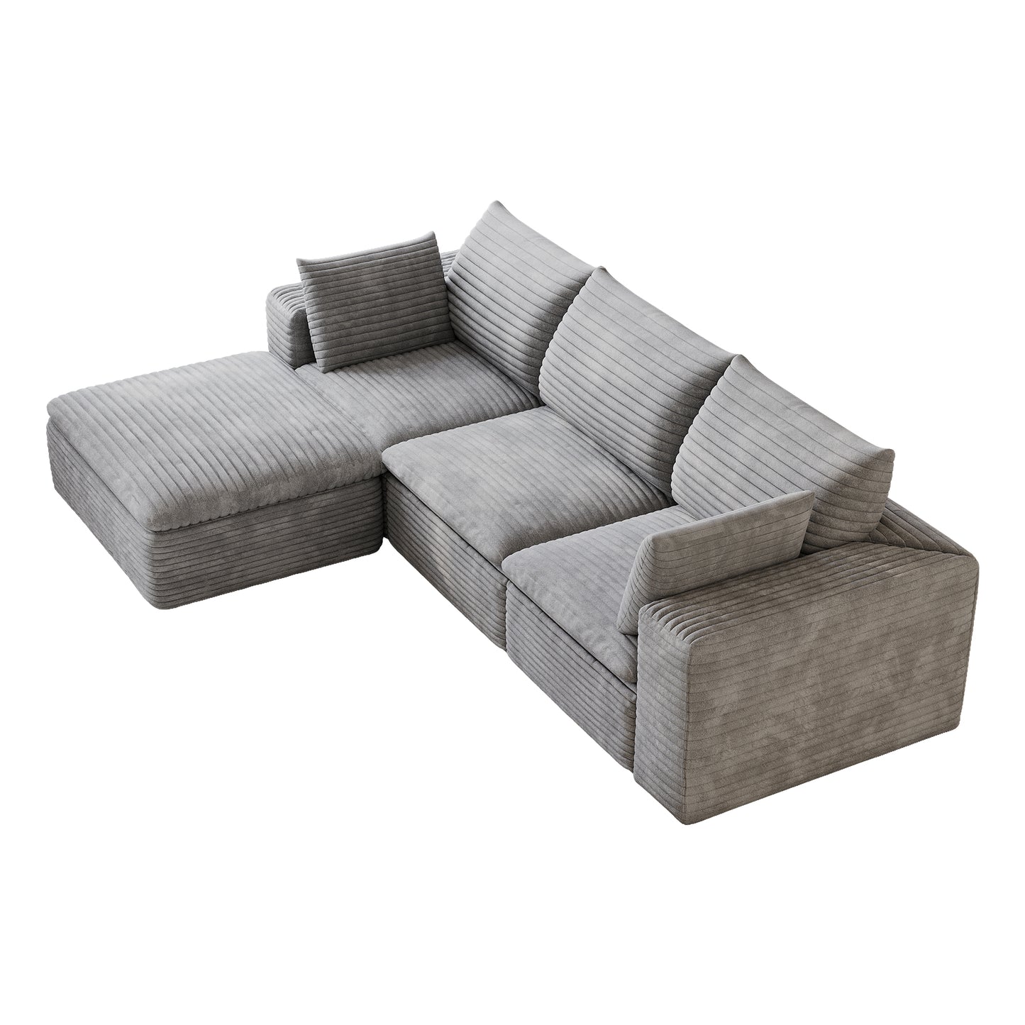 Corduroy Compression Sectional — 2/3/4/5-Seat — Grey / 3-Seat + 1 Ottoman