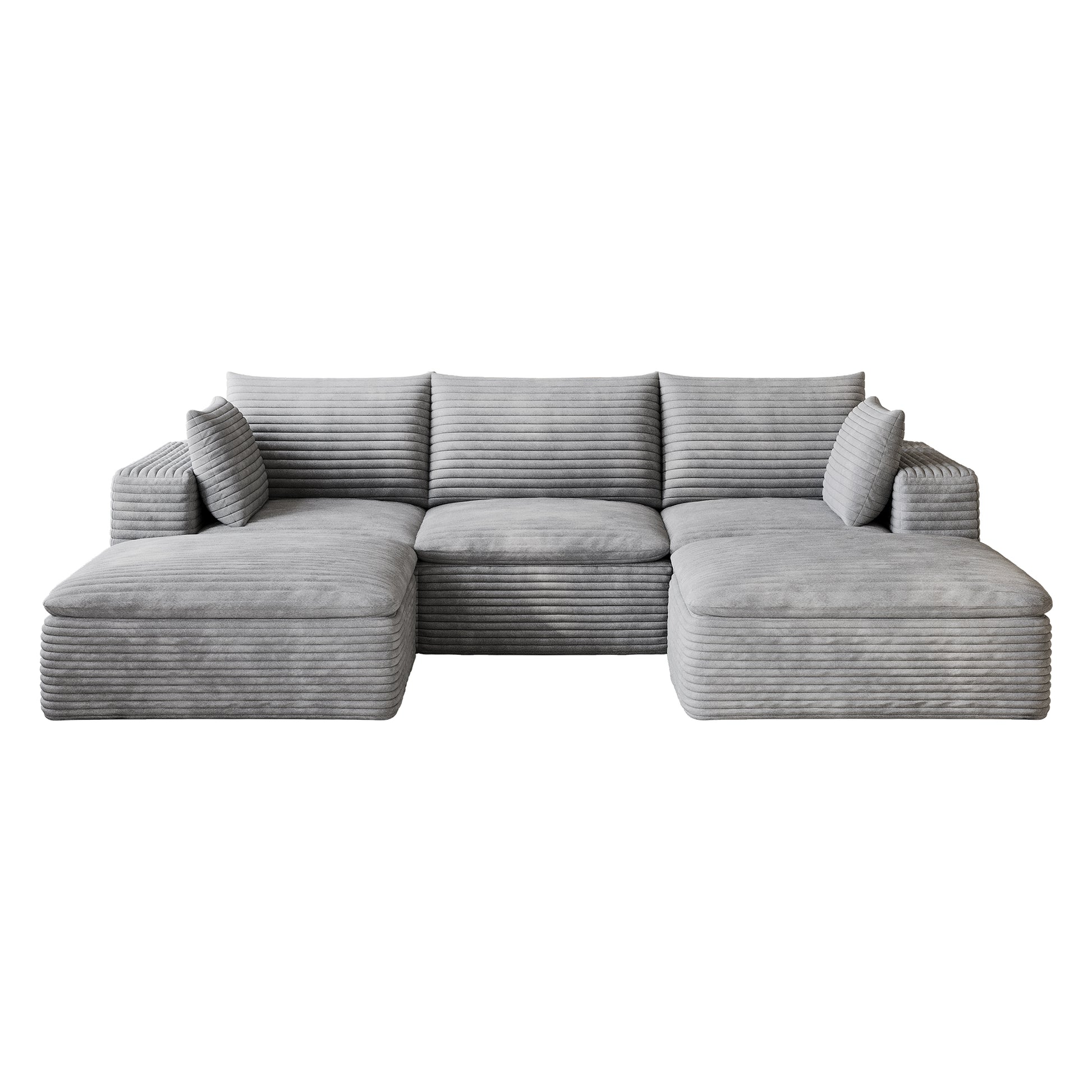 Corduroy Compression Sectional — 2/3/4/5-Seat — Grey / 3-Seat + 2 Ottomans