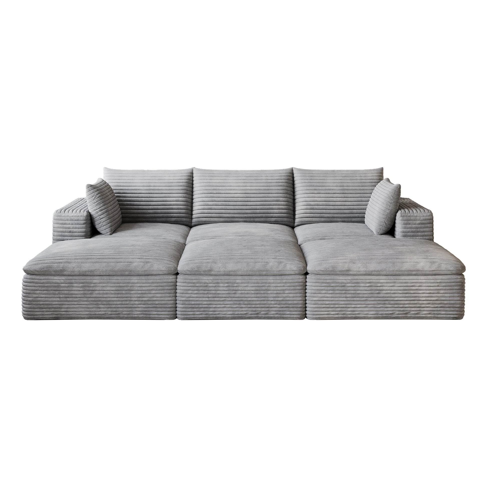 Corduroy Compression Sectional — 2/3/4/5-Seat — Grey / 3-Seat + 3 Ottomans