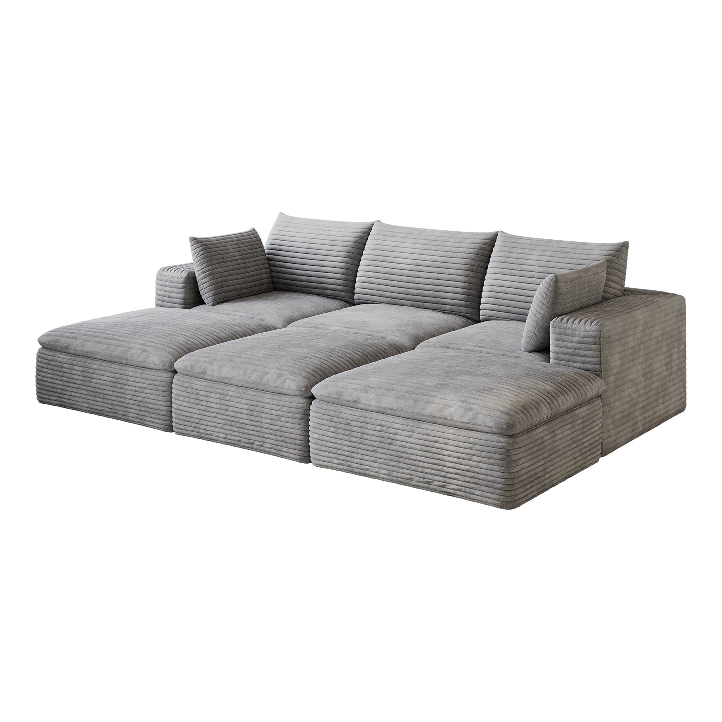 Corduroy Compression Sectional — 2/3/4/5-Seat — Grey / 3-Seat + 3 Ottomans