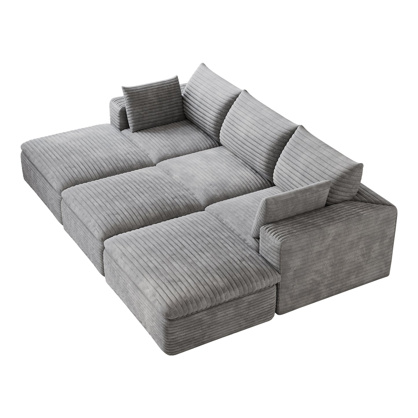 Corduroy Compression Sectional — 2/3/4/5-Seat — Grey / 3-Seat + 3 Ottomans