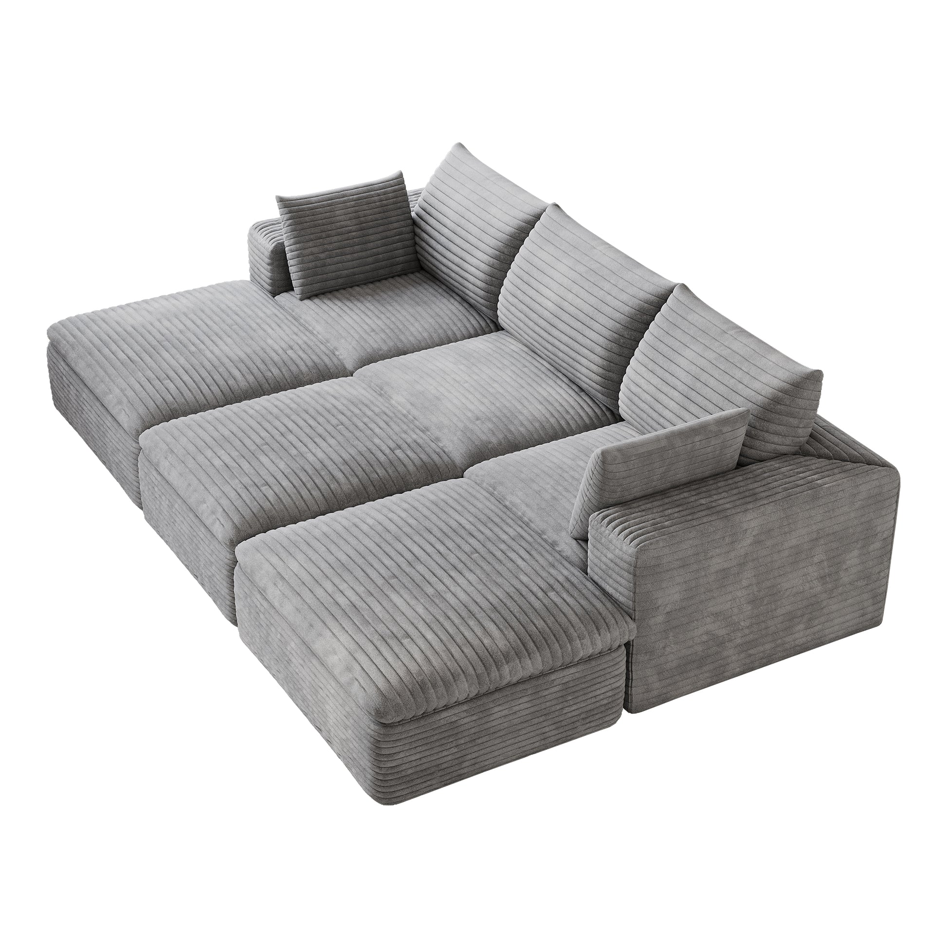 Corduroy Compression Sectional — 2/3/4/5-Seat — Grey / 3-Seat + 3 Ottomans