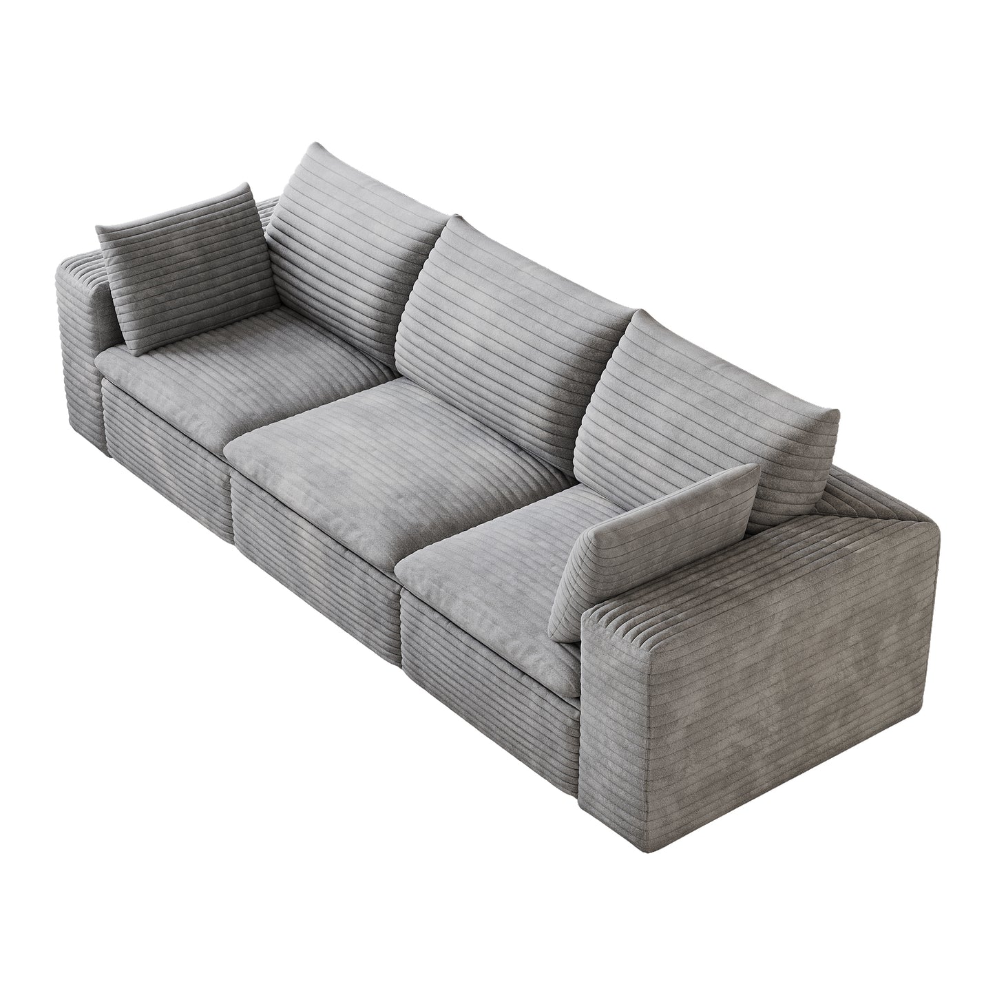 Corduroy Compression Sectional — 2/3/4/5-Seat — Grey / 3-Seat