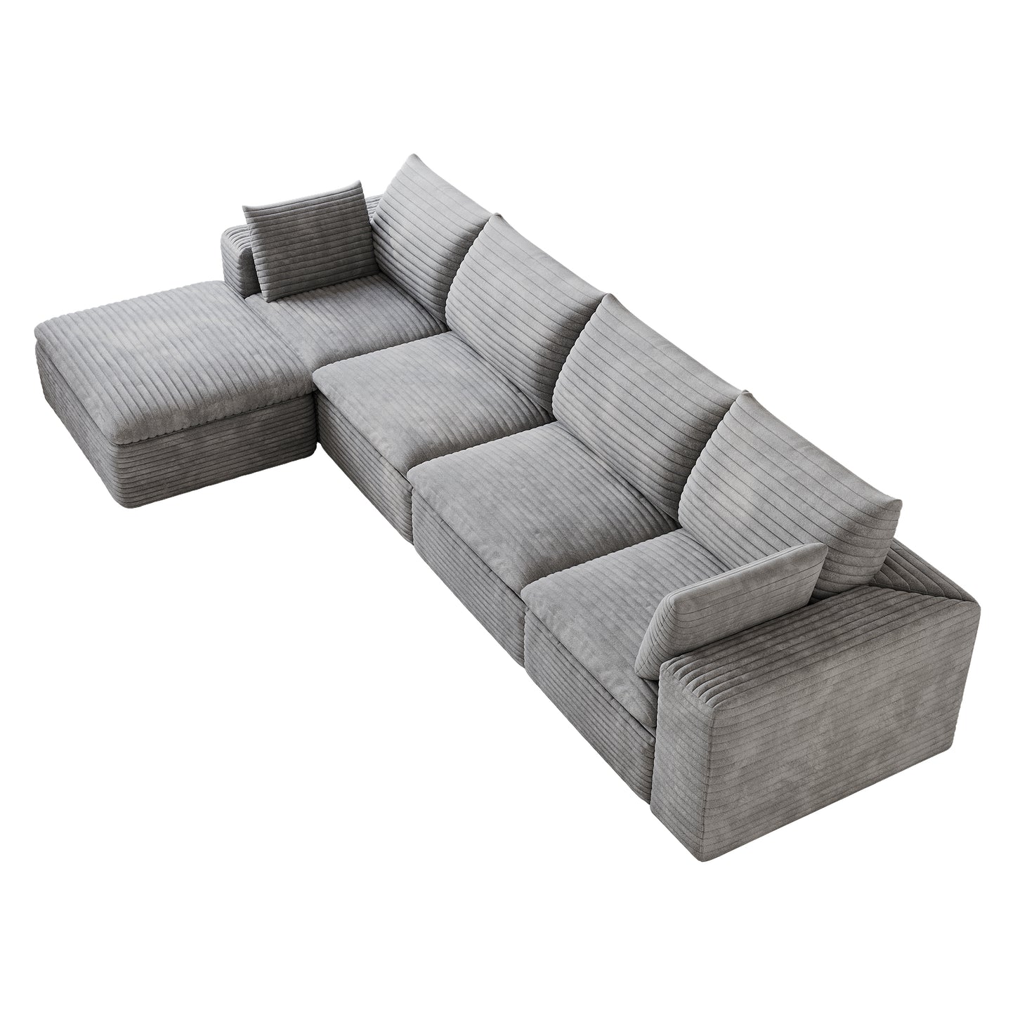 Corduroy Compression Sectional — 2/3/4/5-Seat — Grey / 4-Seat + 1 Ottoman