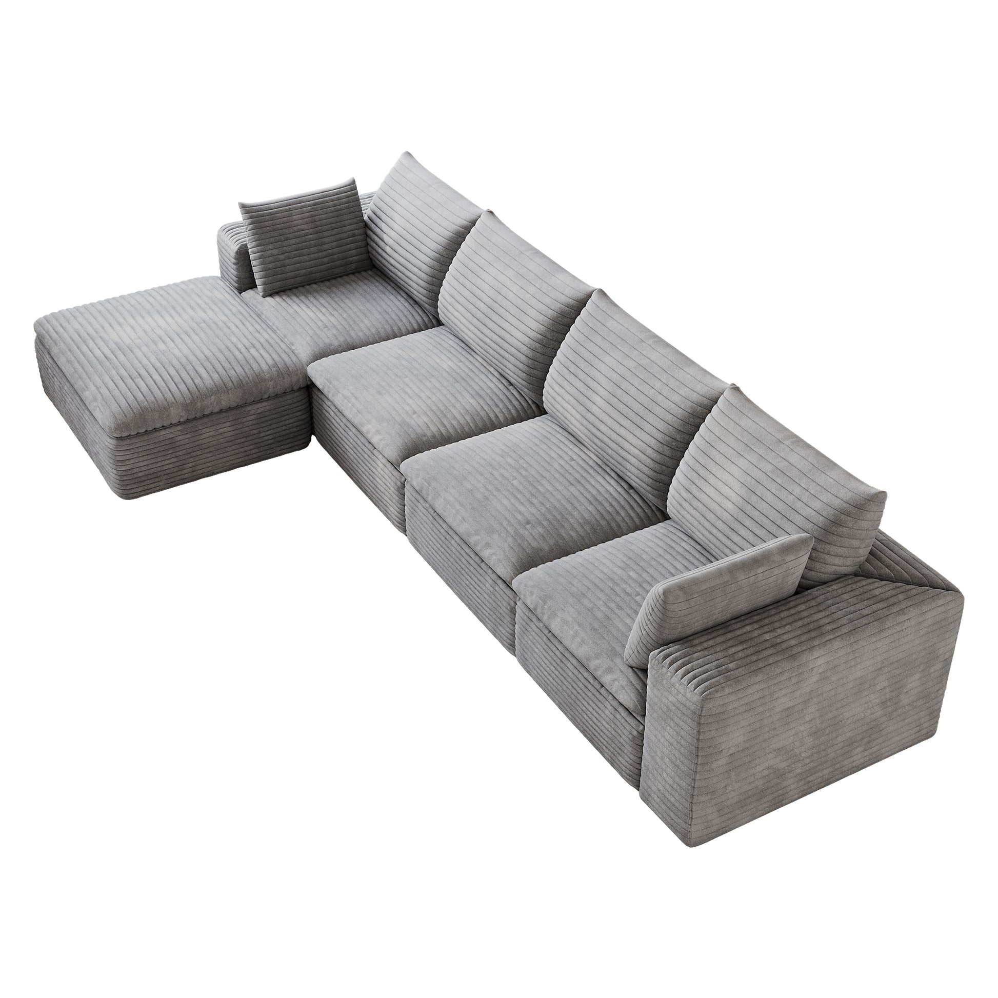 Corduroy Compression Sectional — 2/3/4/5-Seat — Grey / 4-Seat + 1 Ottoman