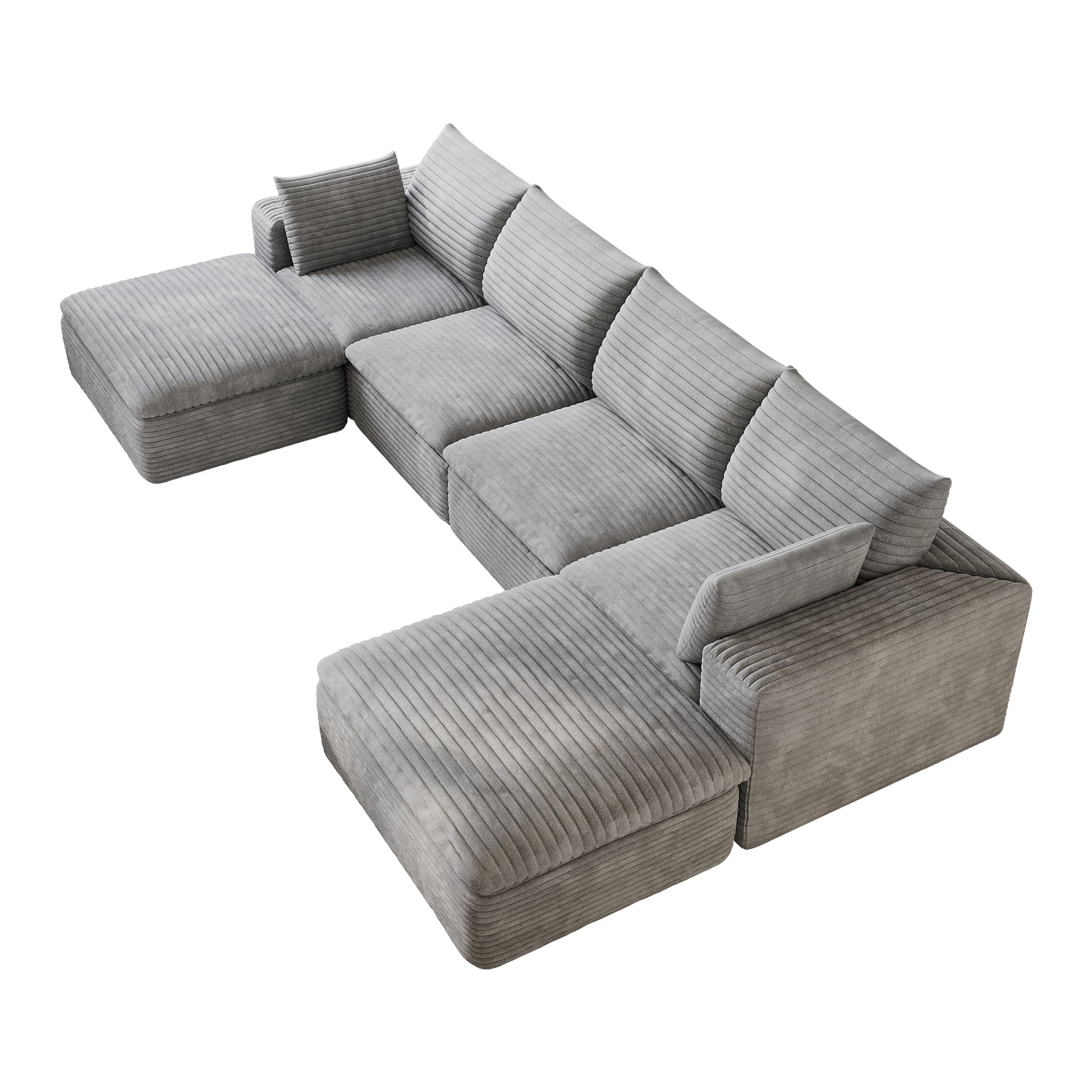 Corduroy Compression Sectional — 2/3/4/5-Seat — Grey / 4-Seat + 2 Ottomans